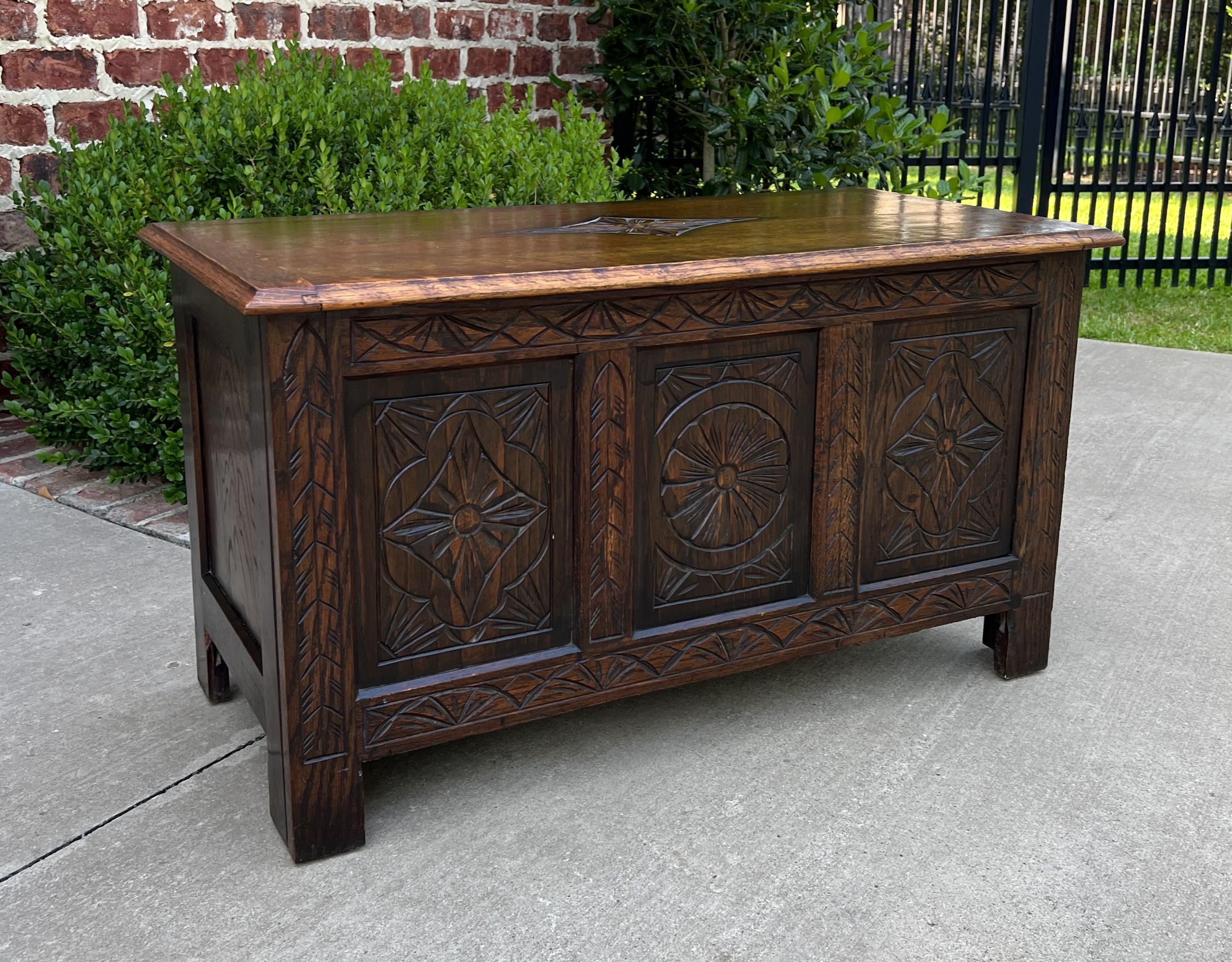 Antique English Blanket Box Chest Trunk Coffee Table Storage Chest Carved Oak 9