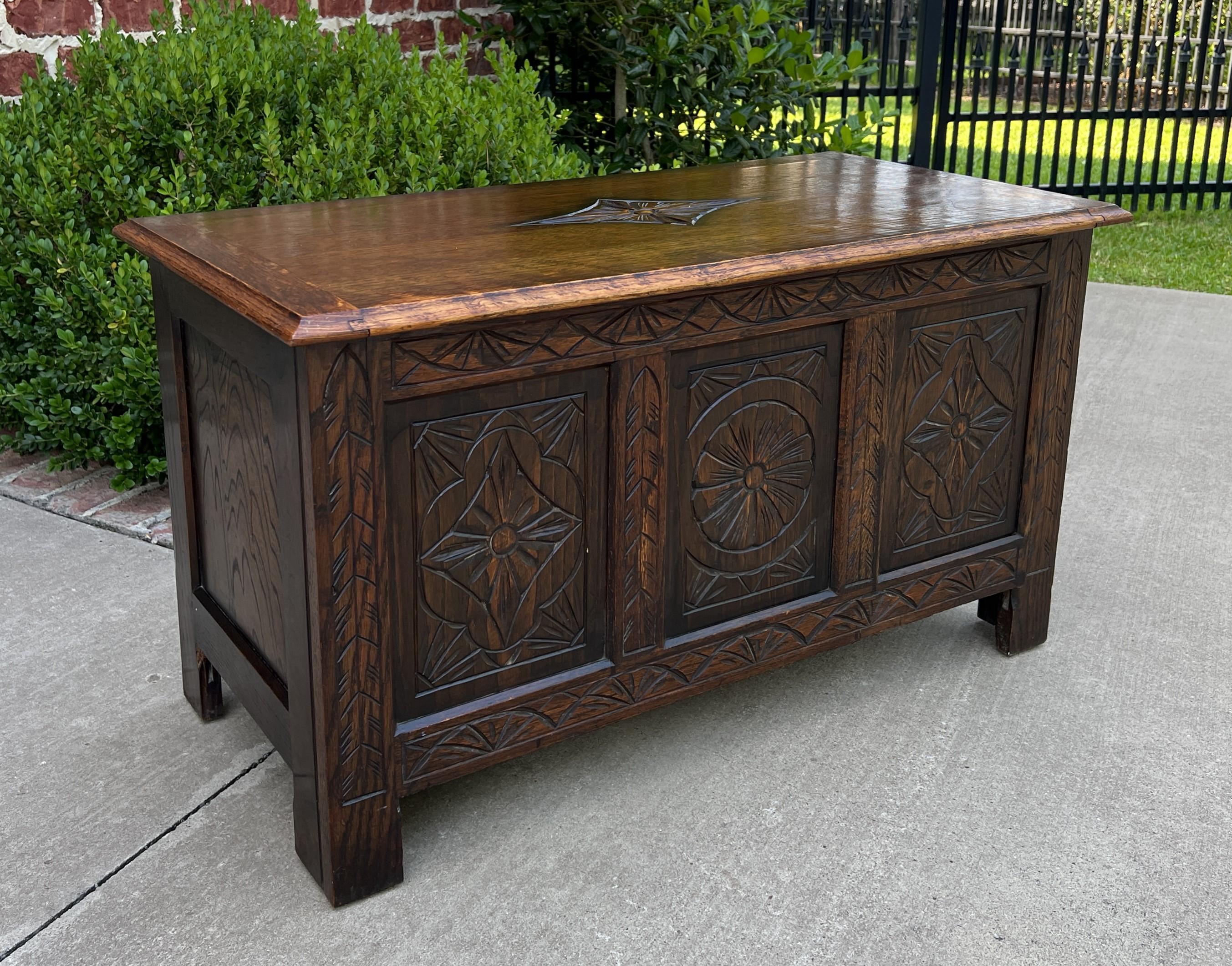 Edwardian Antique English Blanket Box Chest Trunk Coffee Table Storage Chest Carved Oak