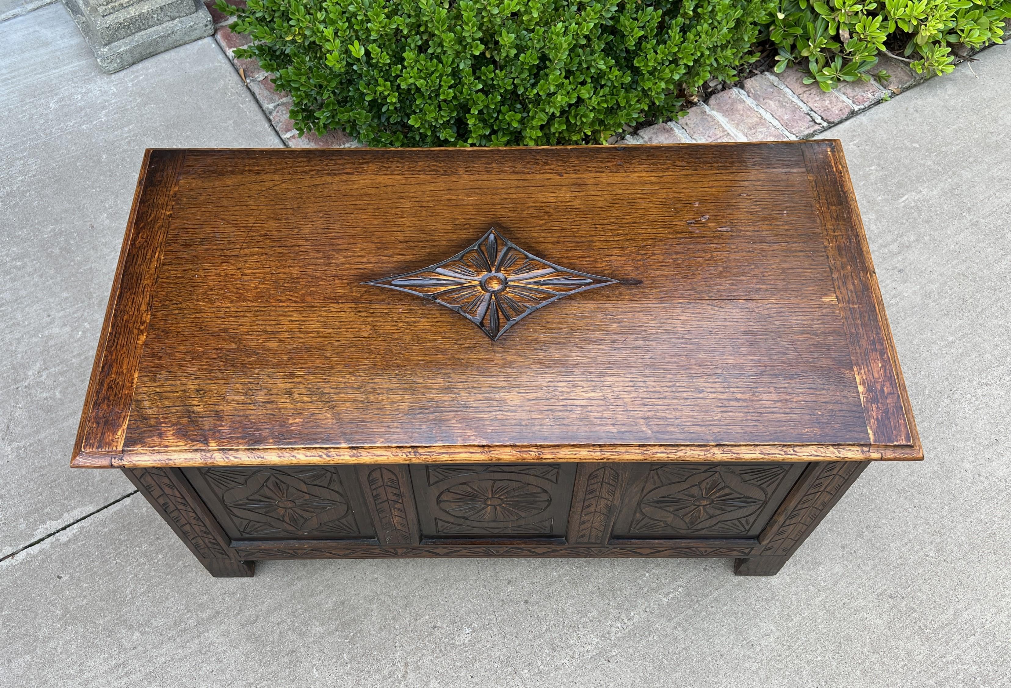 Early 20th Century Antique English Blanket Box Chest Trunk Coffee Table Storage Chest Carved Oak