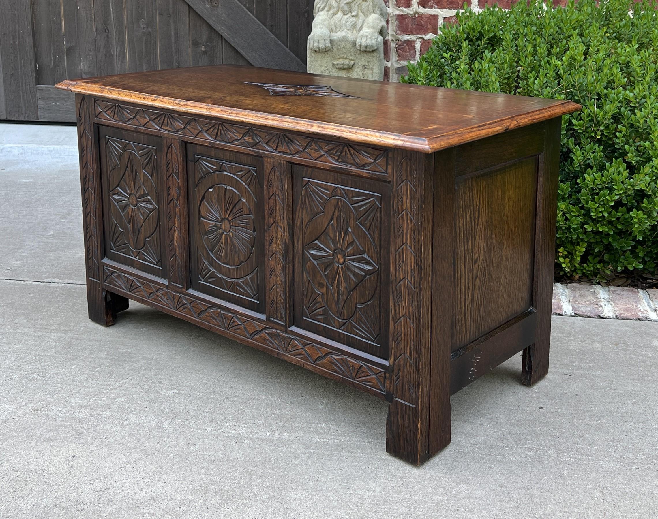 Antique English Blanket Box Chest Trunk Coffee Table Storage Chest Carved Oak 1