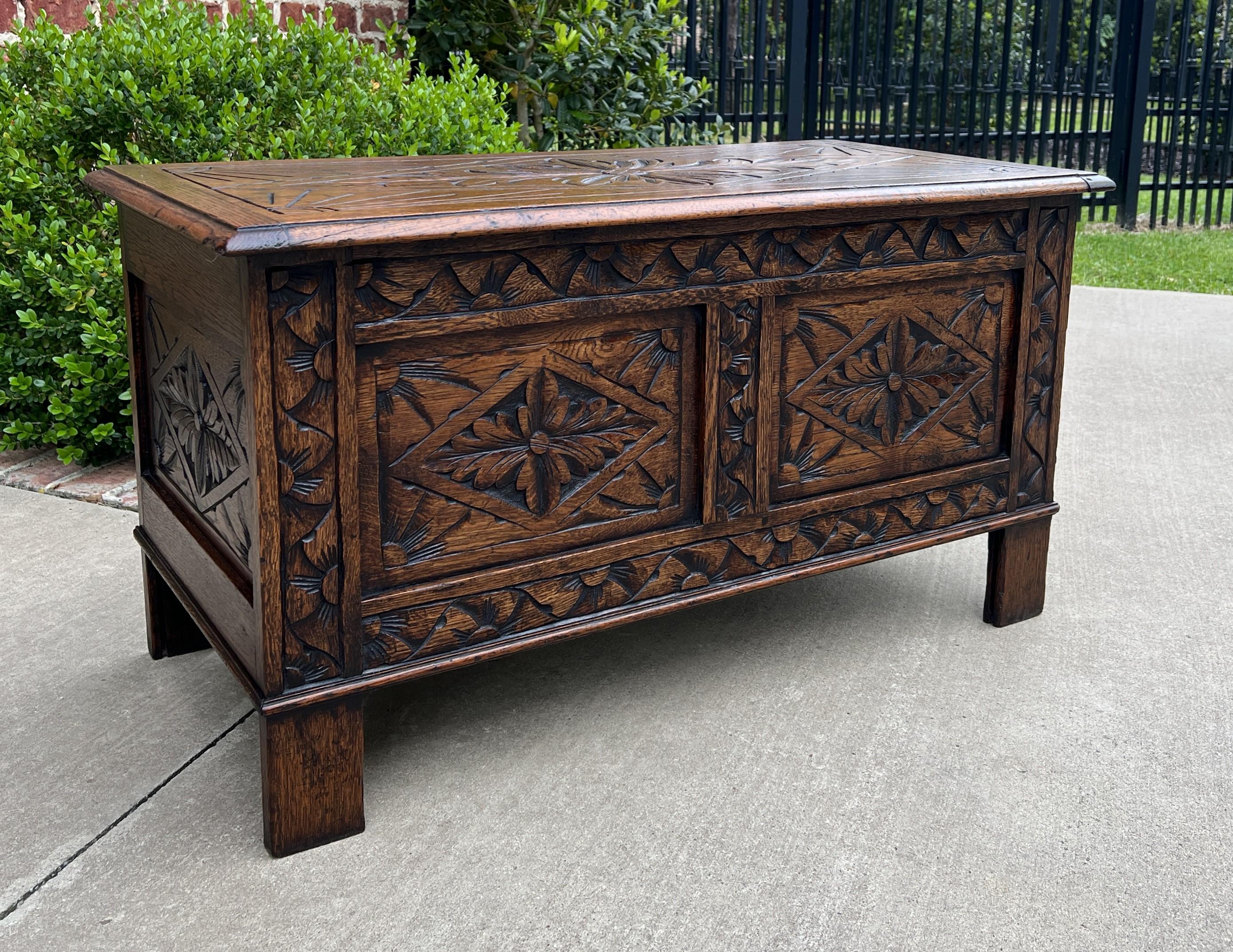 Carved Antique English Blanket Box Chest Trunk Coffee Table Storage Chest Coffer Oak
