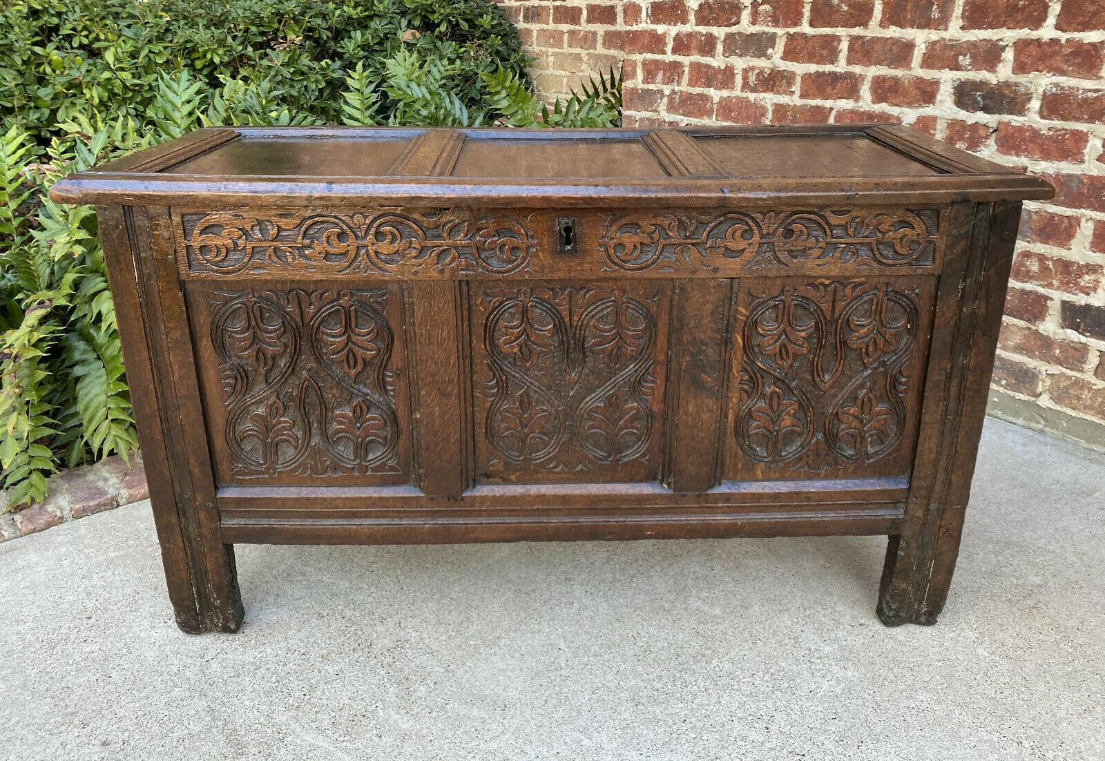 Antique English Blanket Box Chest Trunk Coffer Storage Chest Carved Oak 18th C 4