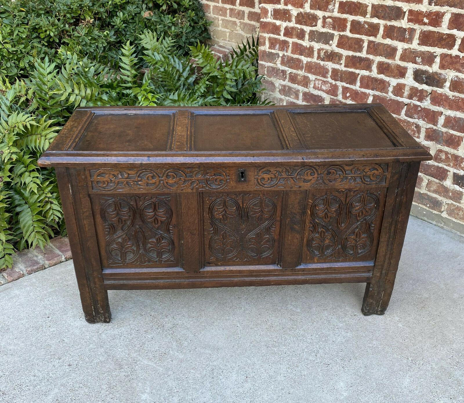 Antique English Blanket Box Chest Trunk Coffer Storage Chest Carved Oak 18th C 6