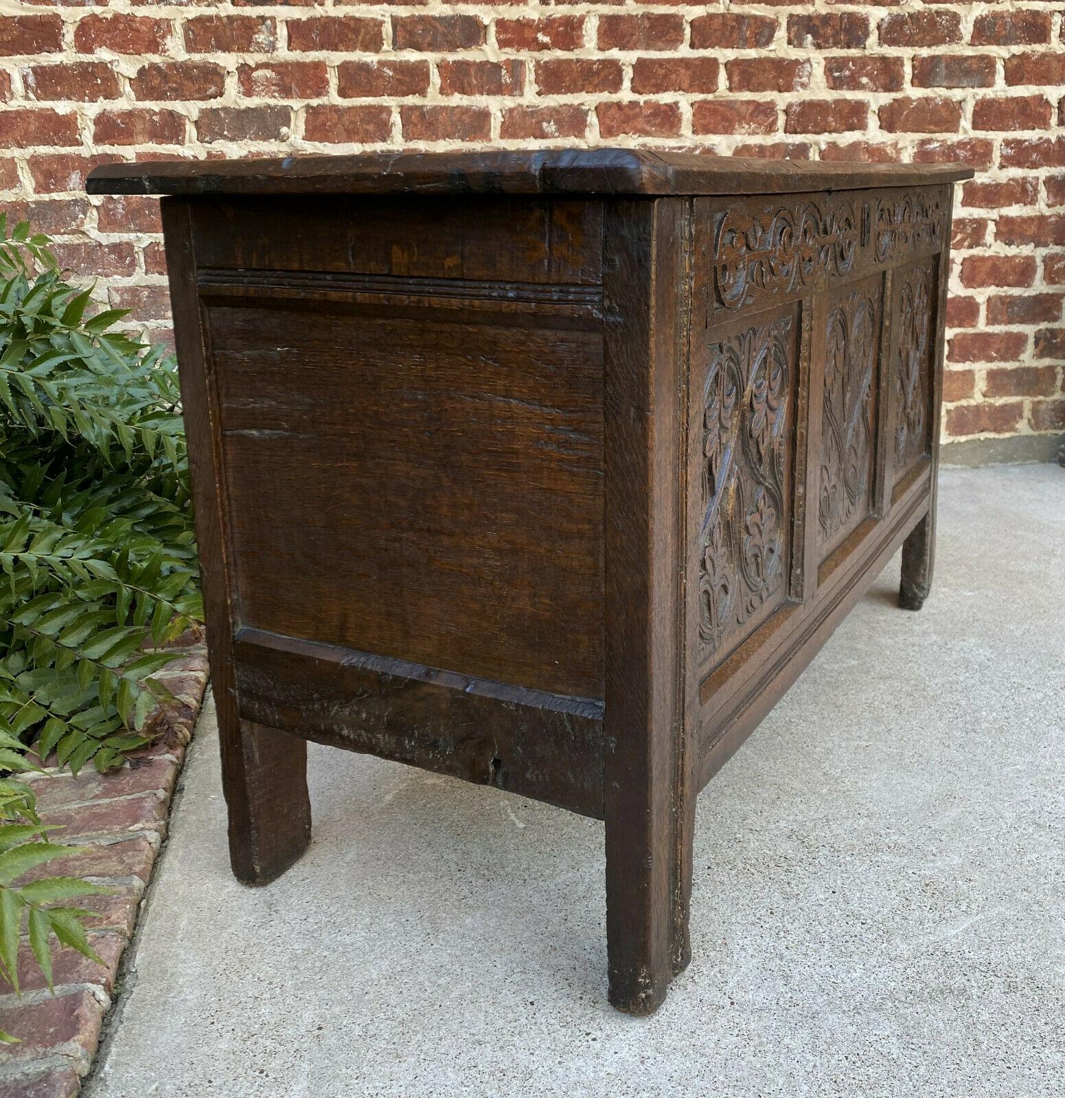 Antique English Blanket Box Chest Trunk Coffer Storage Chest Carved Oak 18th C 3