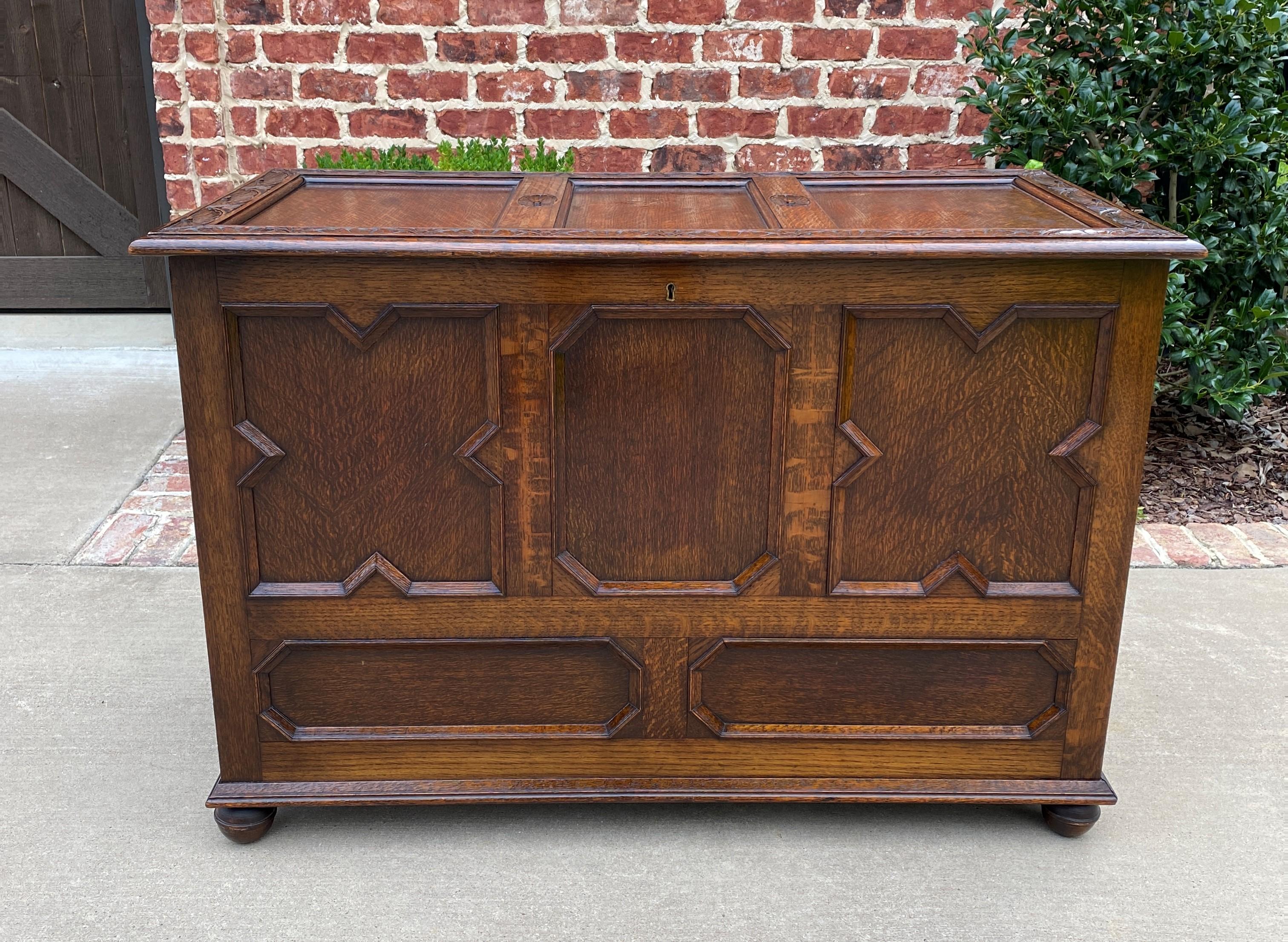CHARMING Antique English Jacobean or Tudor Oak Blanket Box, Coffer, Trunk, Storage Chest or Bench~~c. 1920s

These chests were originally used as strongboxes for holding money, jewelry and other valuables. The perfect size for a foyer, entry hall or