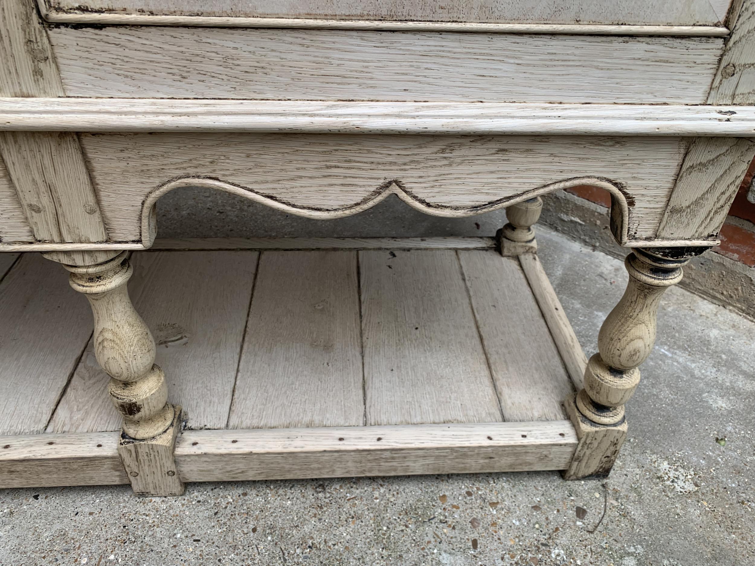 Antique English Bleached Oak Sideboard Sofa Table Farmhouse Credenza 11