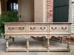 Antique English Bleached Oak Sideboard Sofa Table Farmhouse Credenza