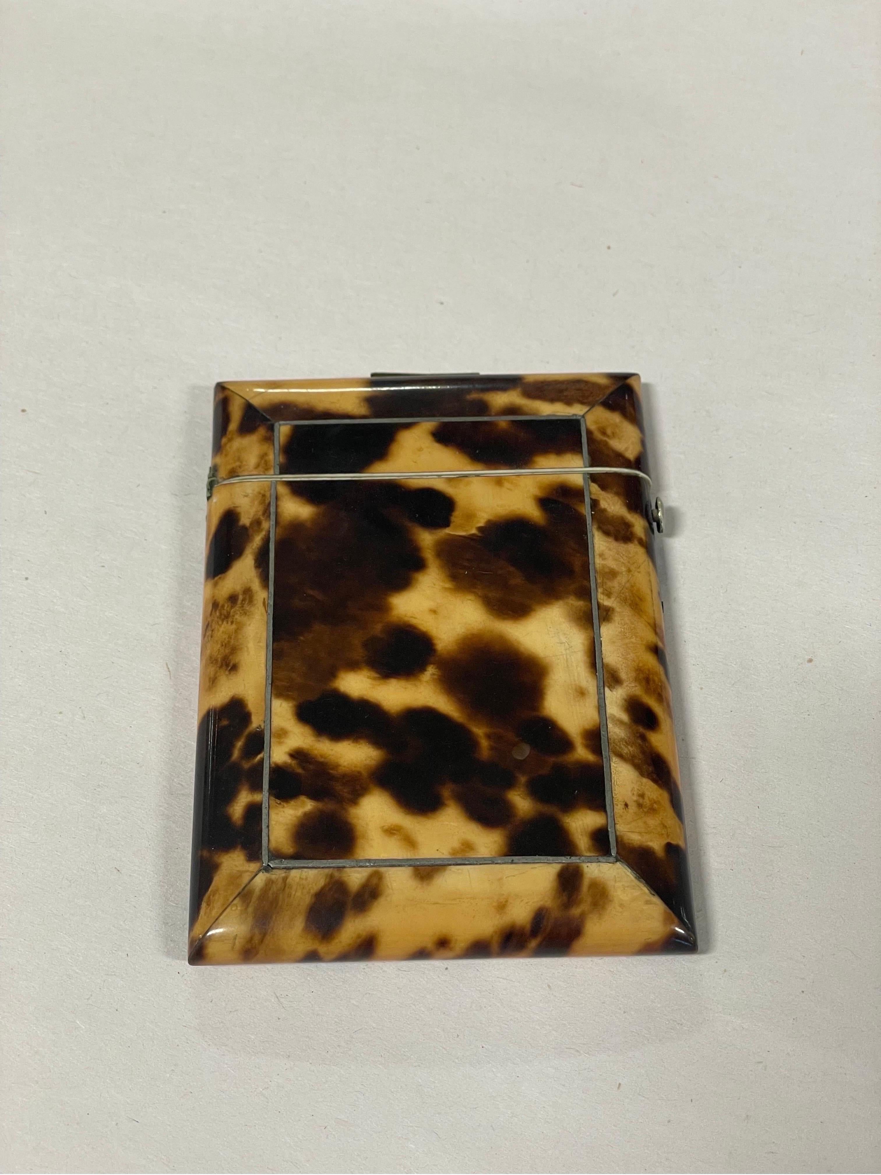 Antique English Blonde Tortoiseshell Hinged Card Holder In Good Condition For Sale In Atlanta, GA