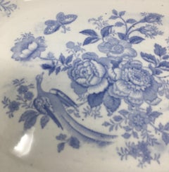 Antique English Blue and White Asiatic Pheasants Transferware Platter