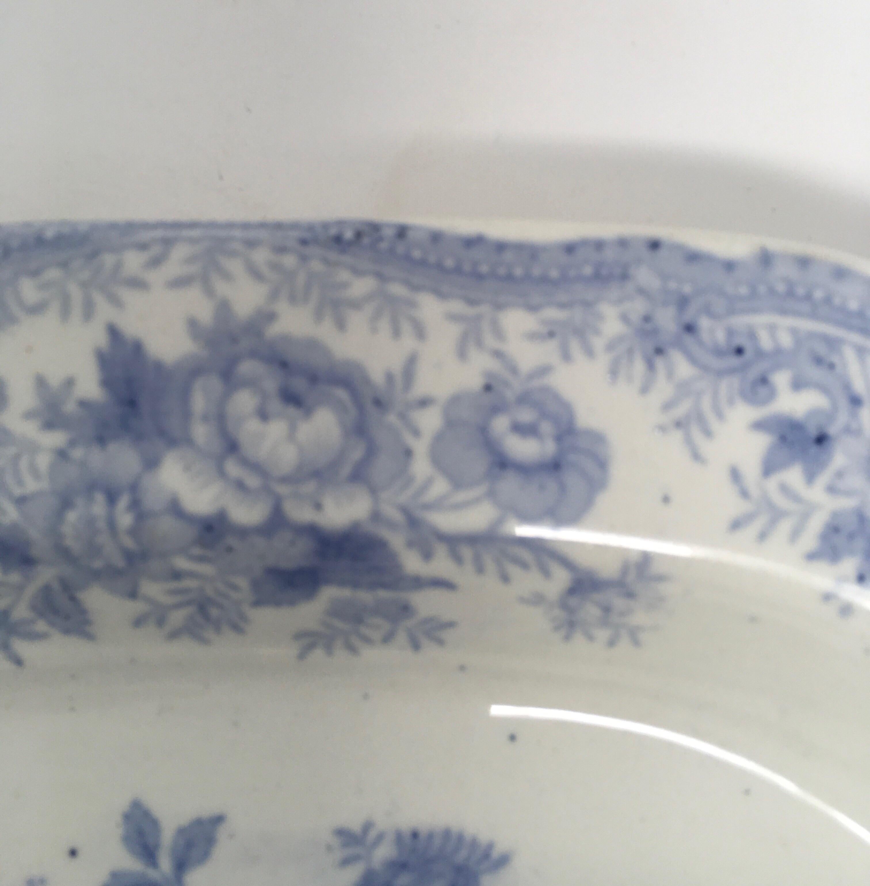 Antique English Blue and White Asiatic Pheasants Transferware Platter In Good Condition In Houston, TX