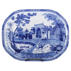 Antique English Blue and White Chinoiserie Transfer Earthenware Platter