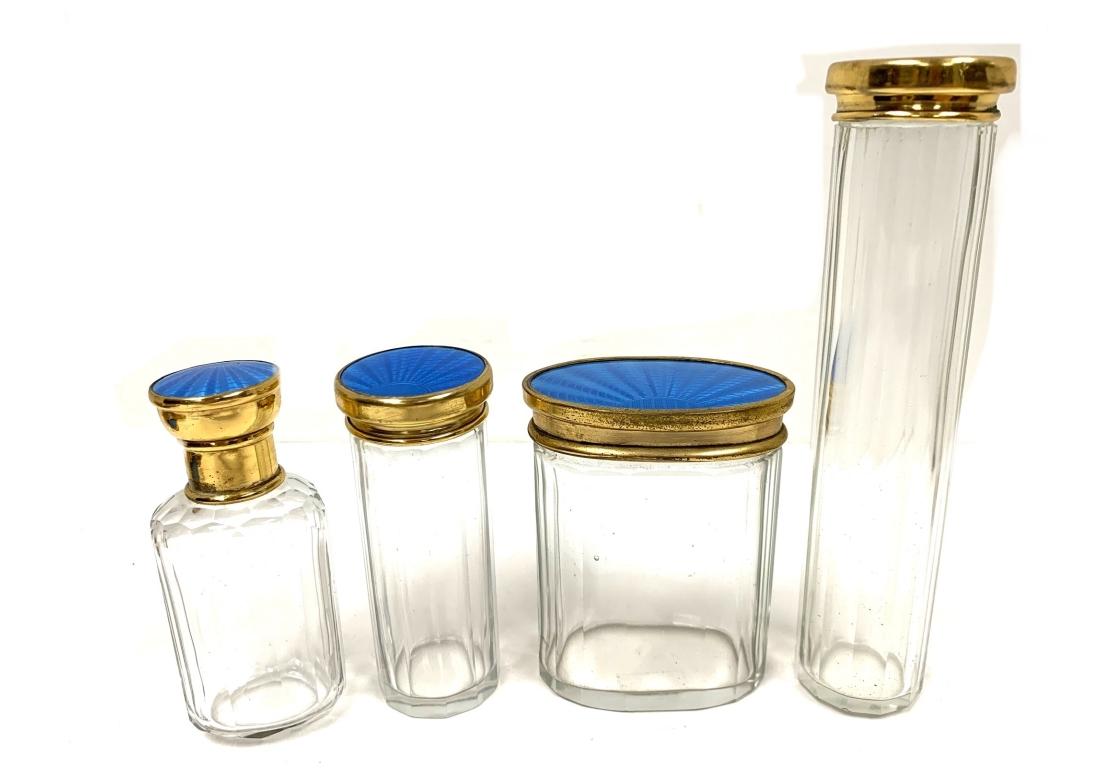 Antique English Blue Guilloche' Enamel Dresser Set For Sale 7