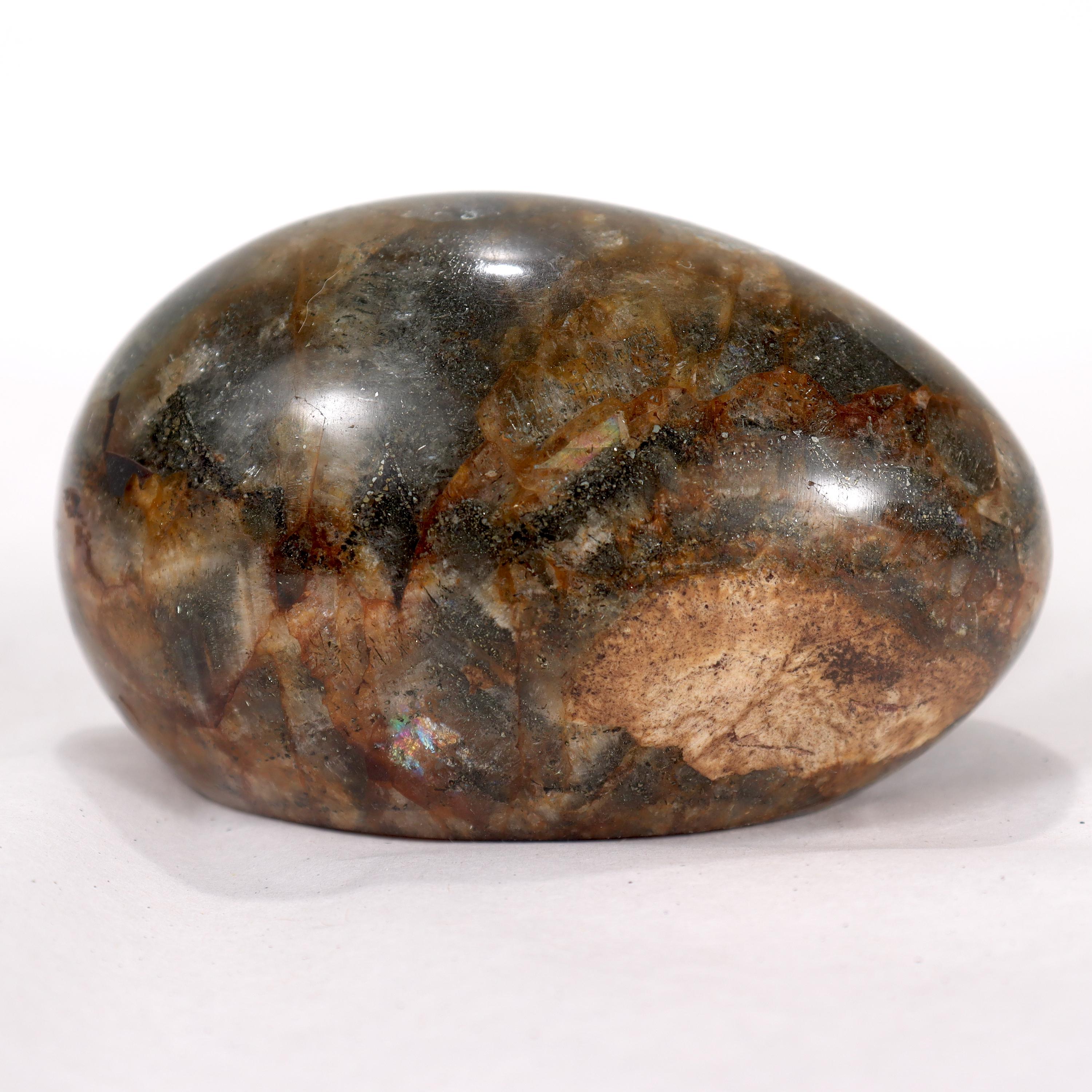 Neoclassical Antique English Blue John or Derbyshire Spar Egg Shaped Paperweight For Sale