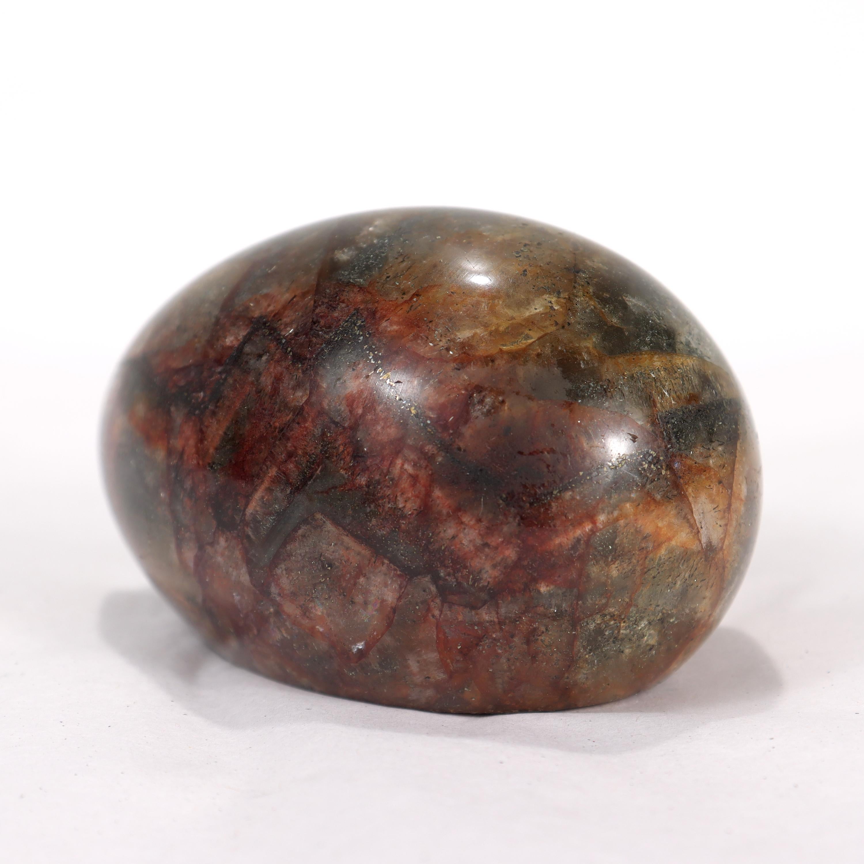 Neoclassical Antique English Blue John or Derbyshire Spar Egg Shaped Paperweight For Sale