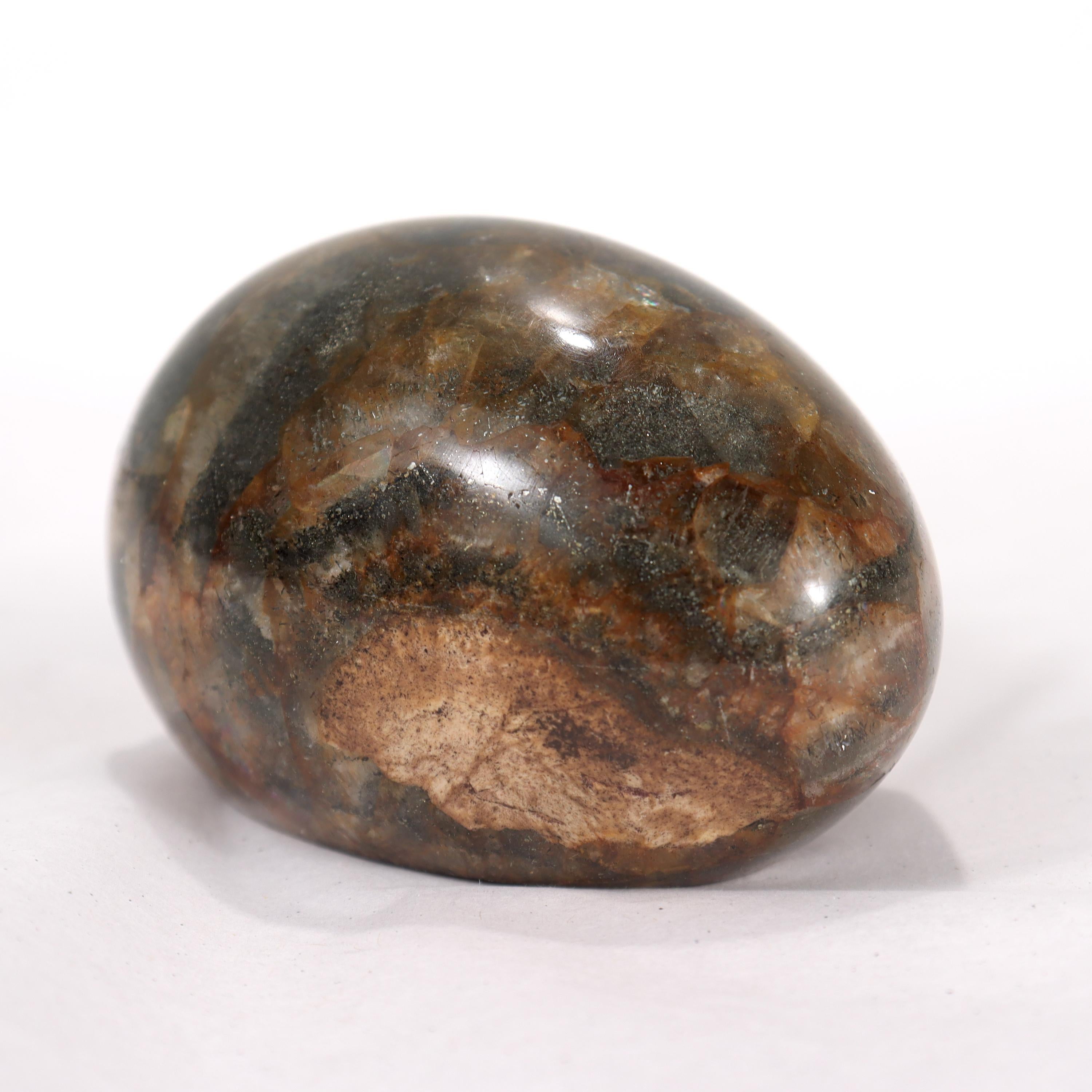Antique English Blue John or Derbyshire Spar Egg Shaped Paperweight In Good Condition For Sale In Philadelphia, PA