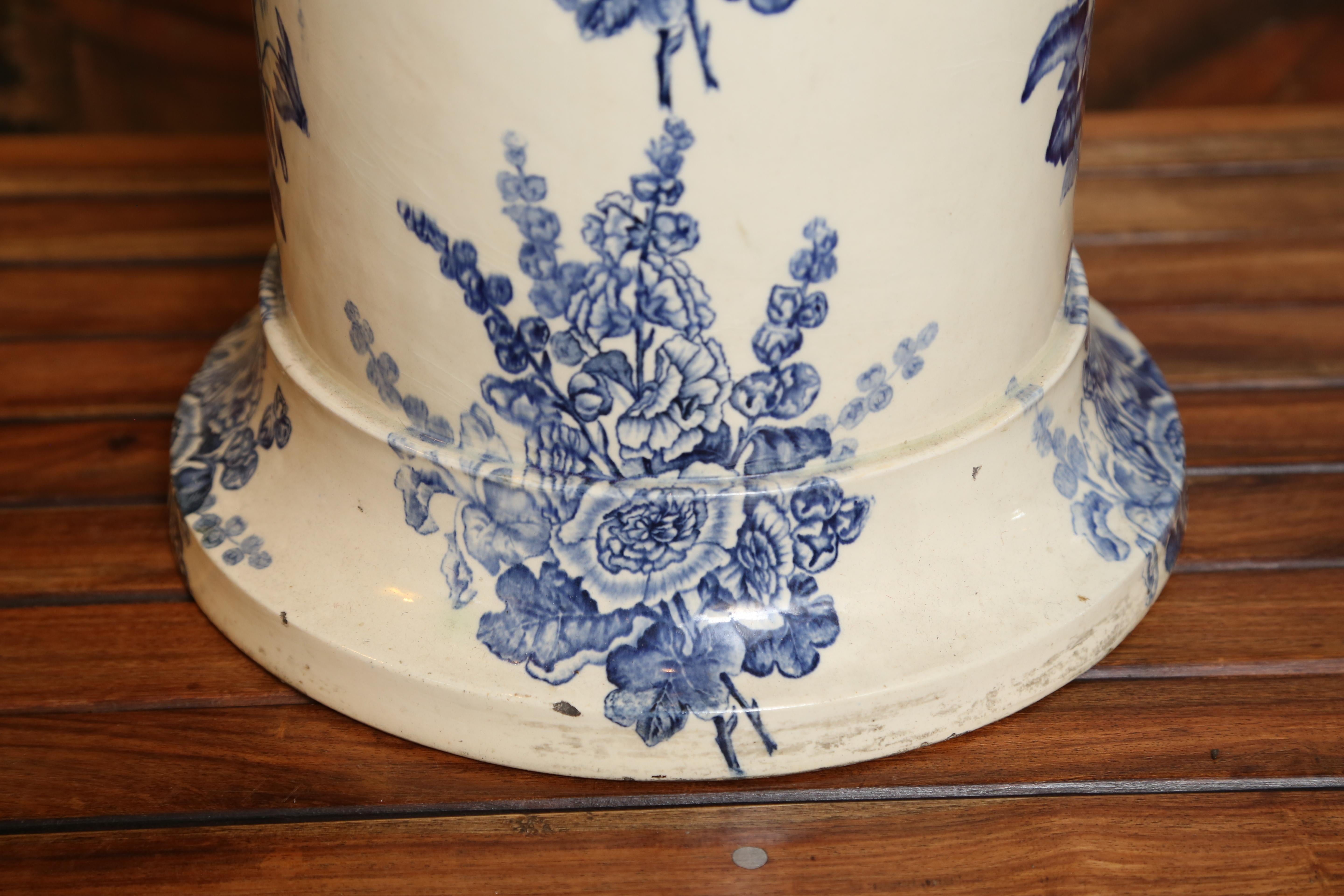 Antique English Blue and White Umbrella Stand In Good Condition In West Palm Beach, FL