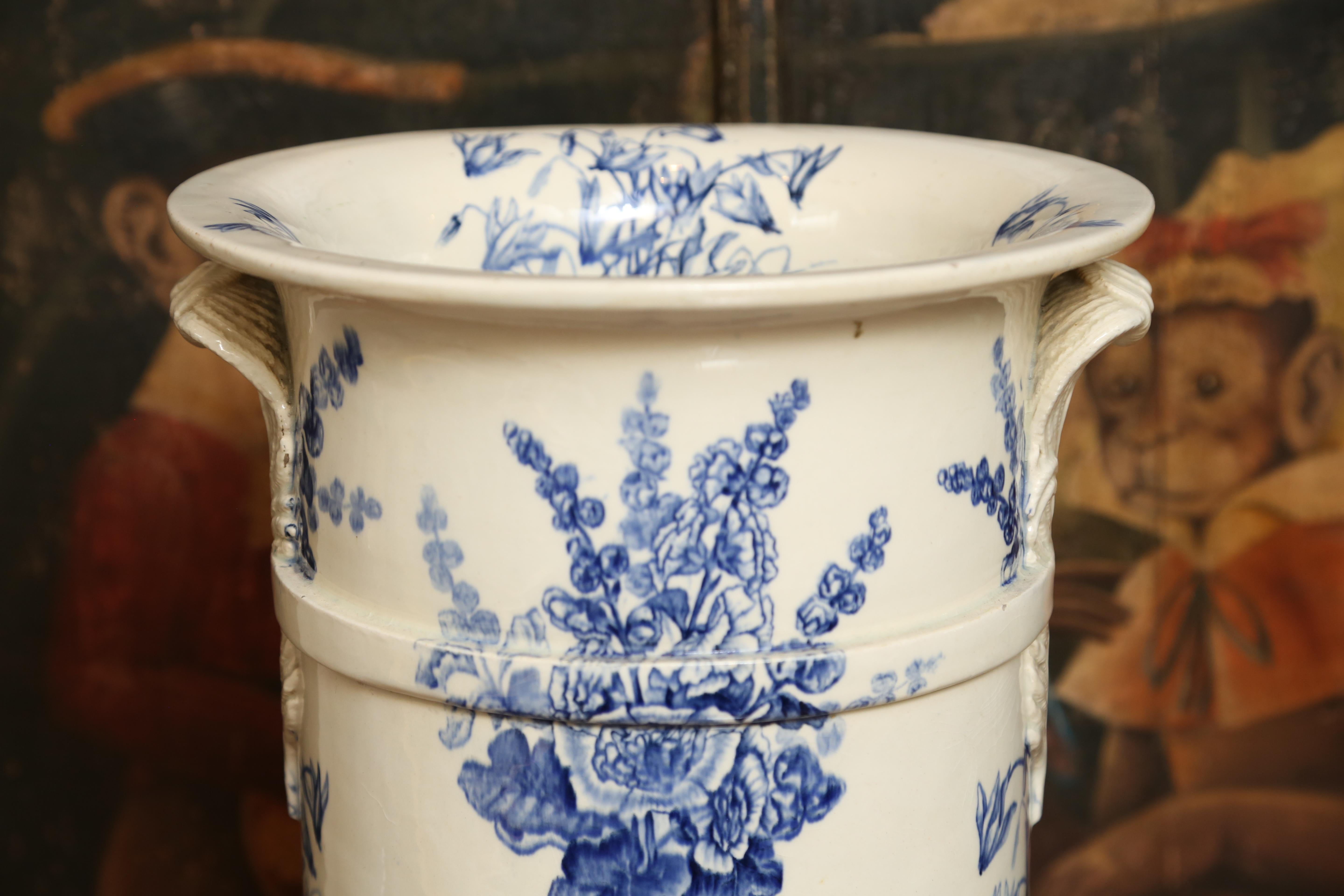 19th Century Antique English Blue and White Umbrella Stand