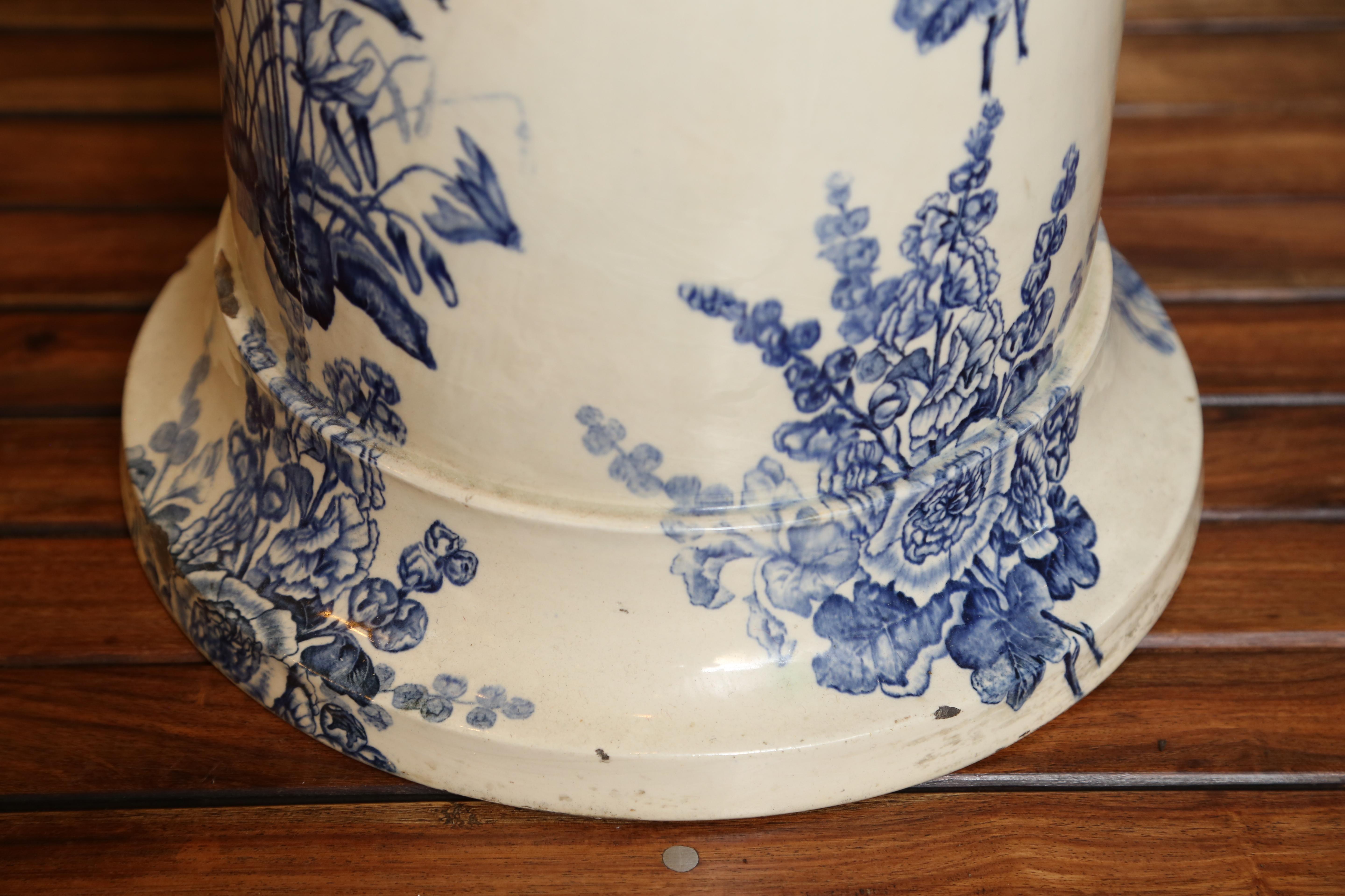 Antique English Blue and White Umbrella Stand 3