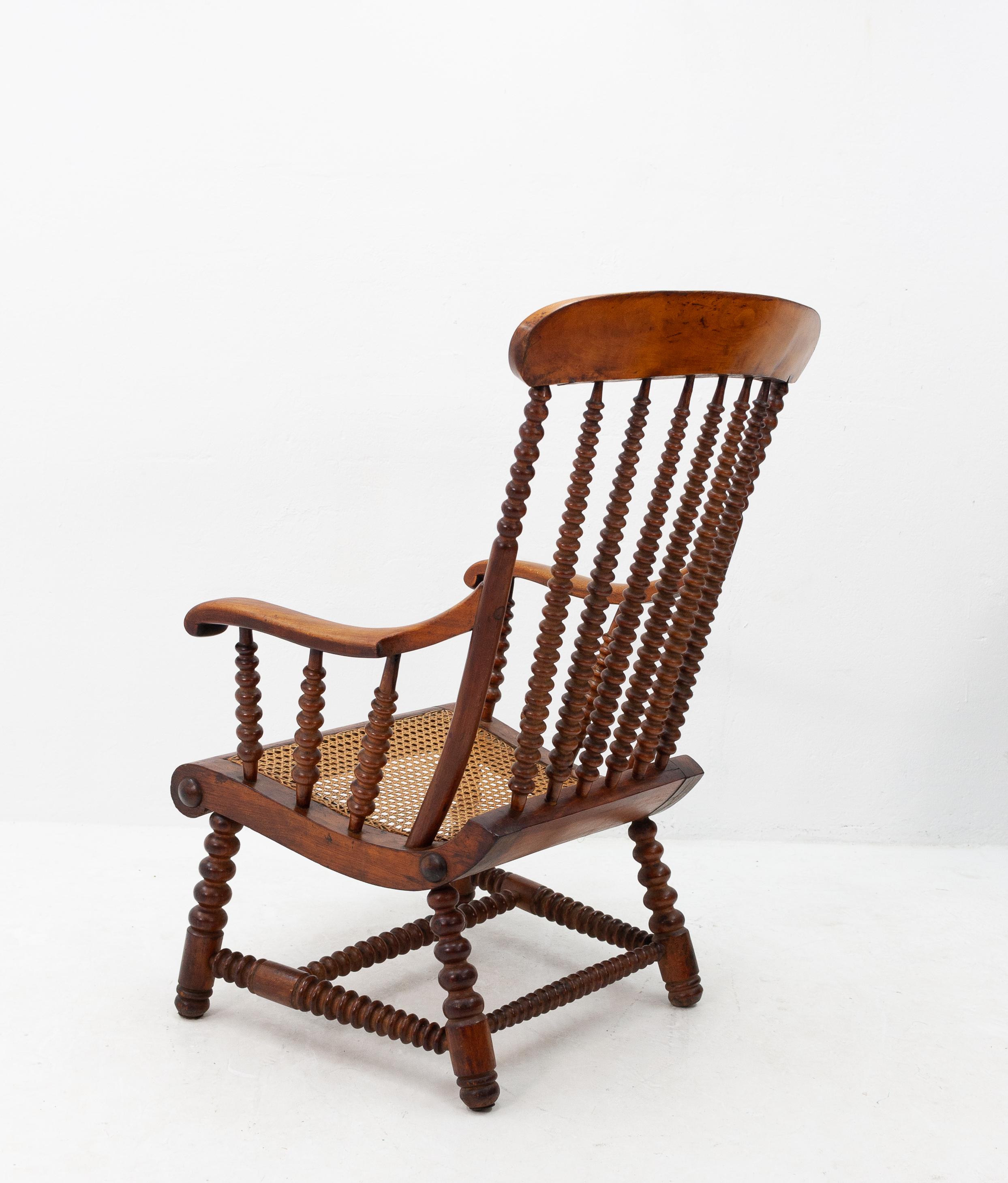 19th century English bobbin chair. Beautiful color, very good condition with just the right amount of wear. New rattan seat. Cherrywood frame. Very nice and decorative piece.



 