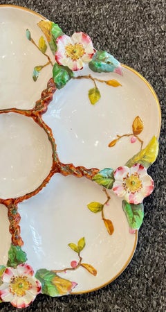 Antique English Bodley Porcelain Hand-Painted Floral Oyster Plate, Circa 1890.