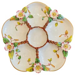Antique English Bodley Porcelain Hand-Painted Floral Oyster Plate, Circa 1890.