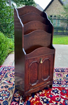 Antique English Book Magazine Rack Bookshelf Oak PETITE Storage Cabinet c. 1920s