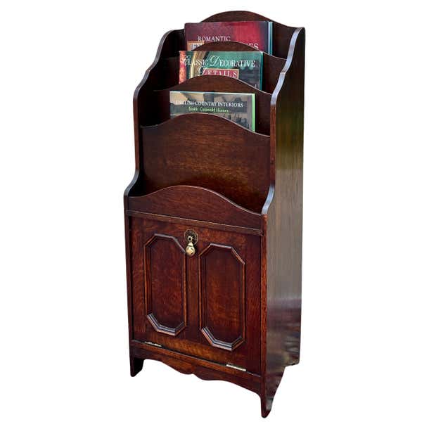 Antique English Book Magazine Rack Bookshelf Oak PETITE Storage Cabinet ...