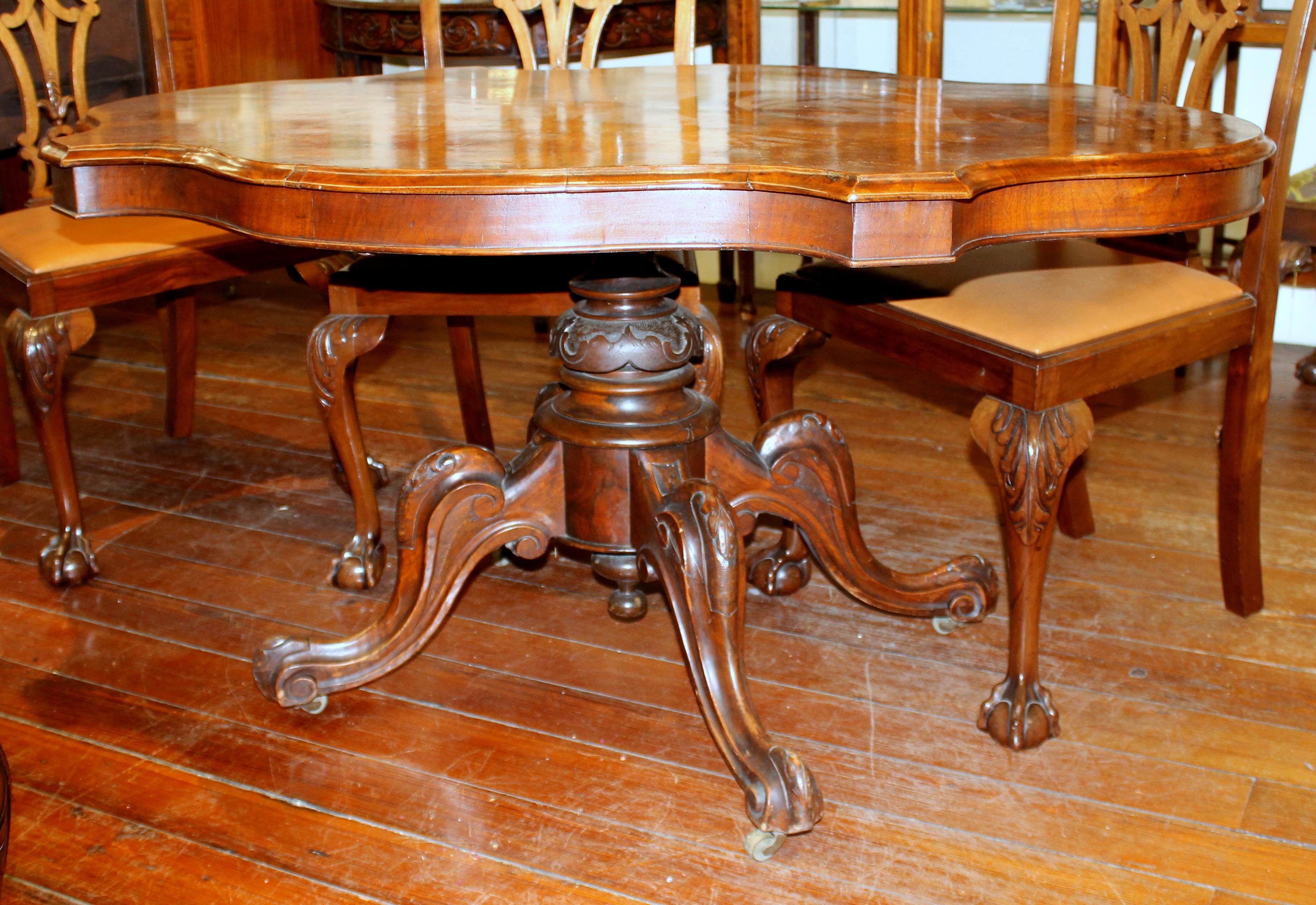 English Book-Matched Burr Walnut Rare Shaped Tilt-Top Loo or Bkfst Table 3