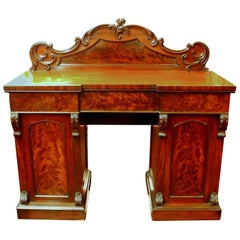 Antique English Book-Matched Flame Mahogany Victorian Sideboard