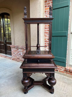Antique English Book Press Table Renaissance Carved Oak Ebonized Cabinet c1880