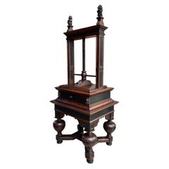 Antique English Book Press Table Renaissance Carved Oak Ebonized Cabinet c1880