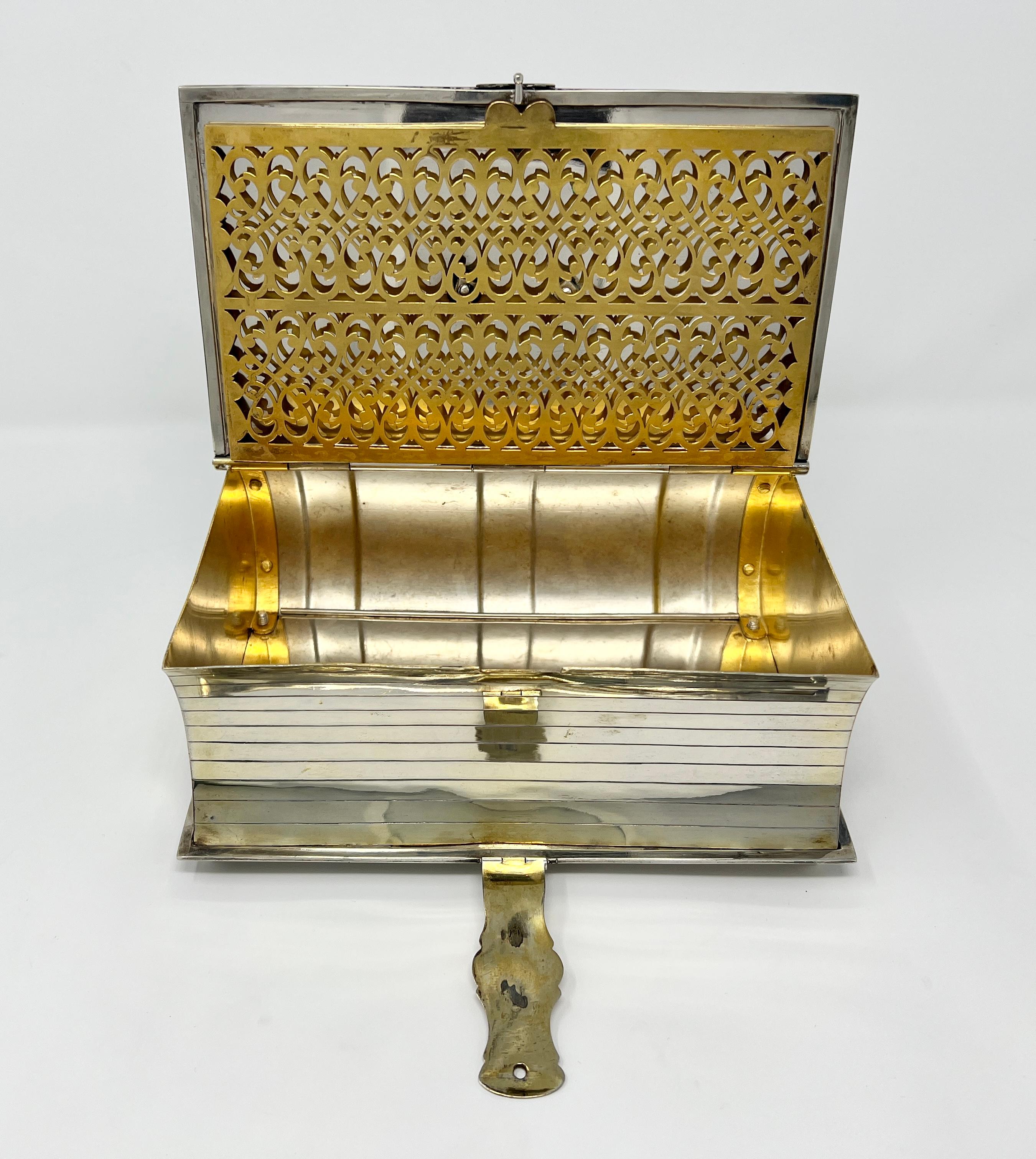 19th Century Antique English Book-Shaped Sheffield Silver Plated Biscuit Box For Sale