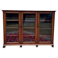 Antique English Bookcase Bookshelf 3 Glass Door Cabinet Oak c. 1920s-30s