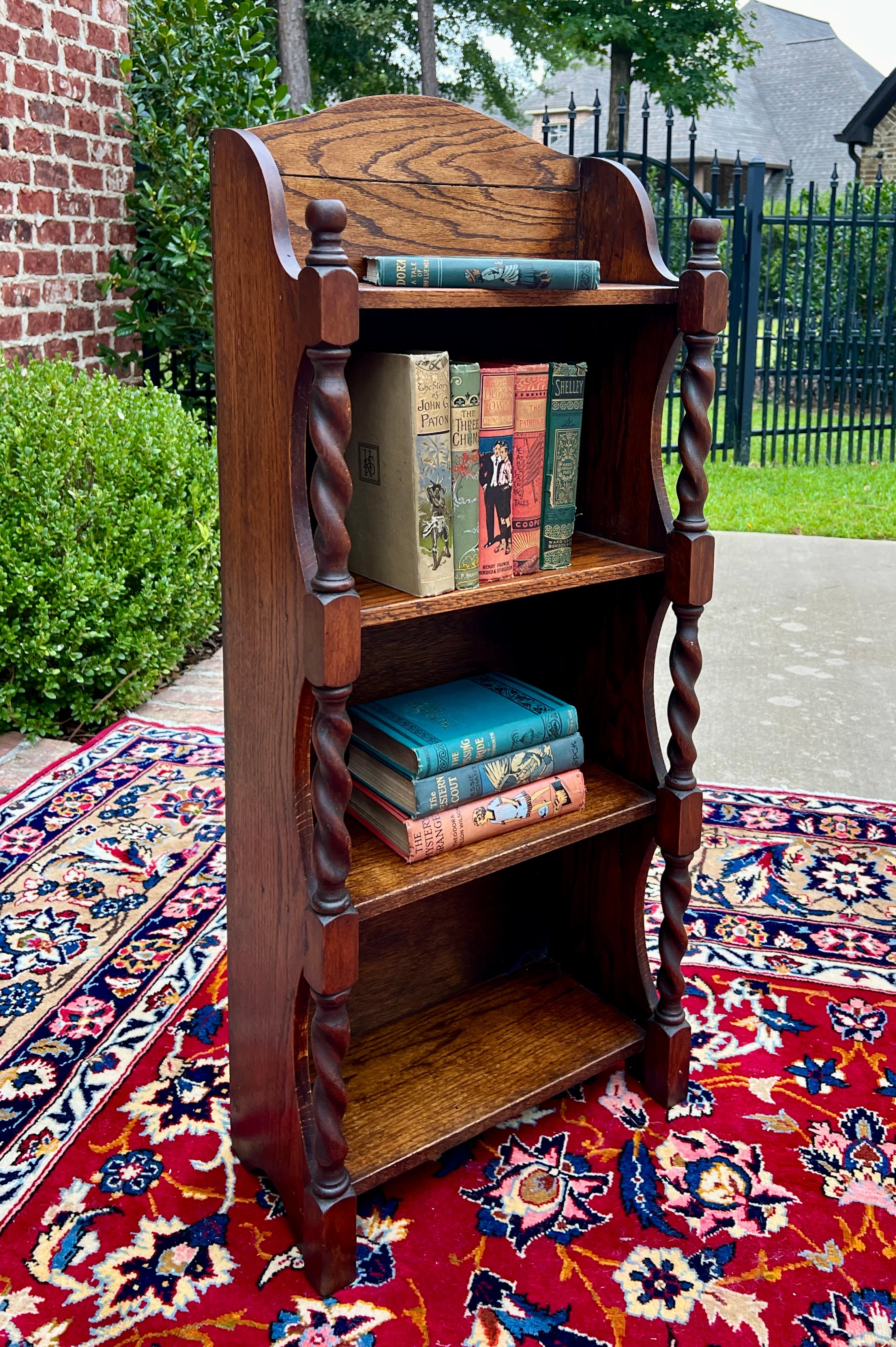 Antique English Bookcase Bookshelf Display Cabinet Barley Twist Honey Oak c1920s 8