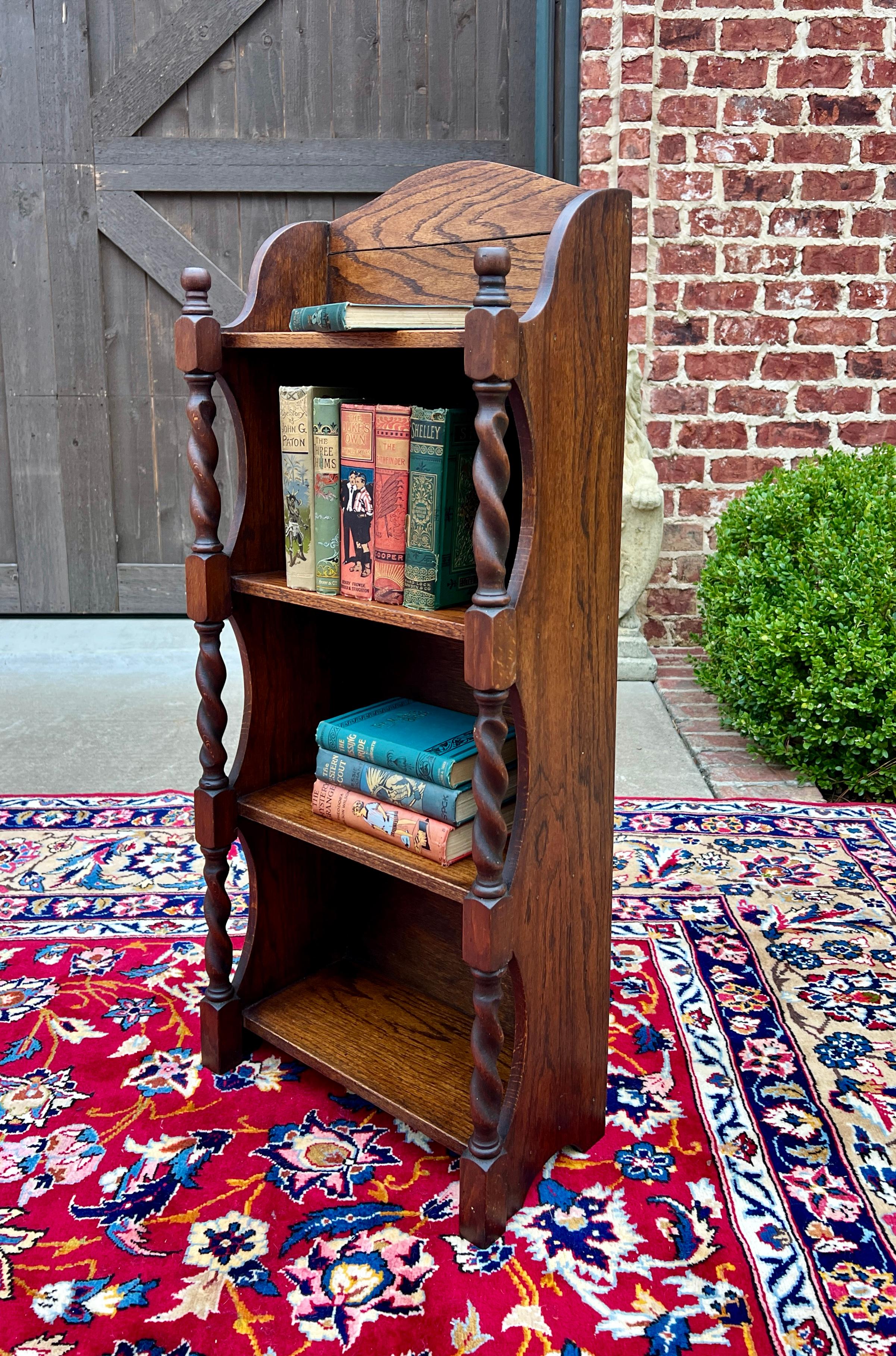 Antique English Bookcase Bookshelf Display Cabinet Barley Twist Honey Oak c1920s 4