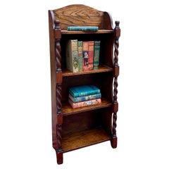 Antique English Bookcase Bookshelf Display Cabinet Barley Twist Honey Oak c1920s