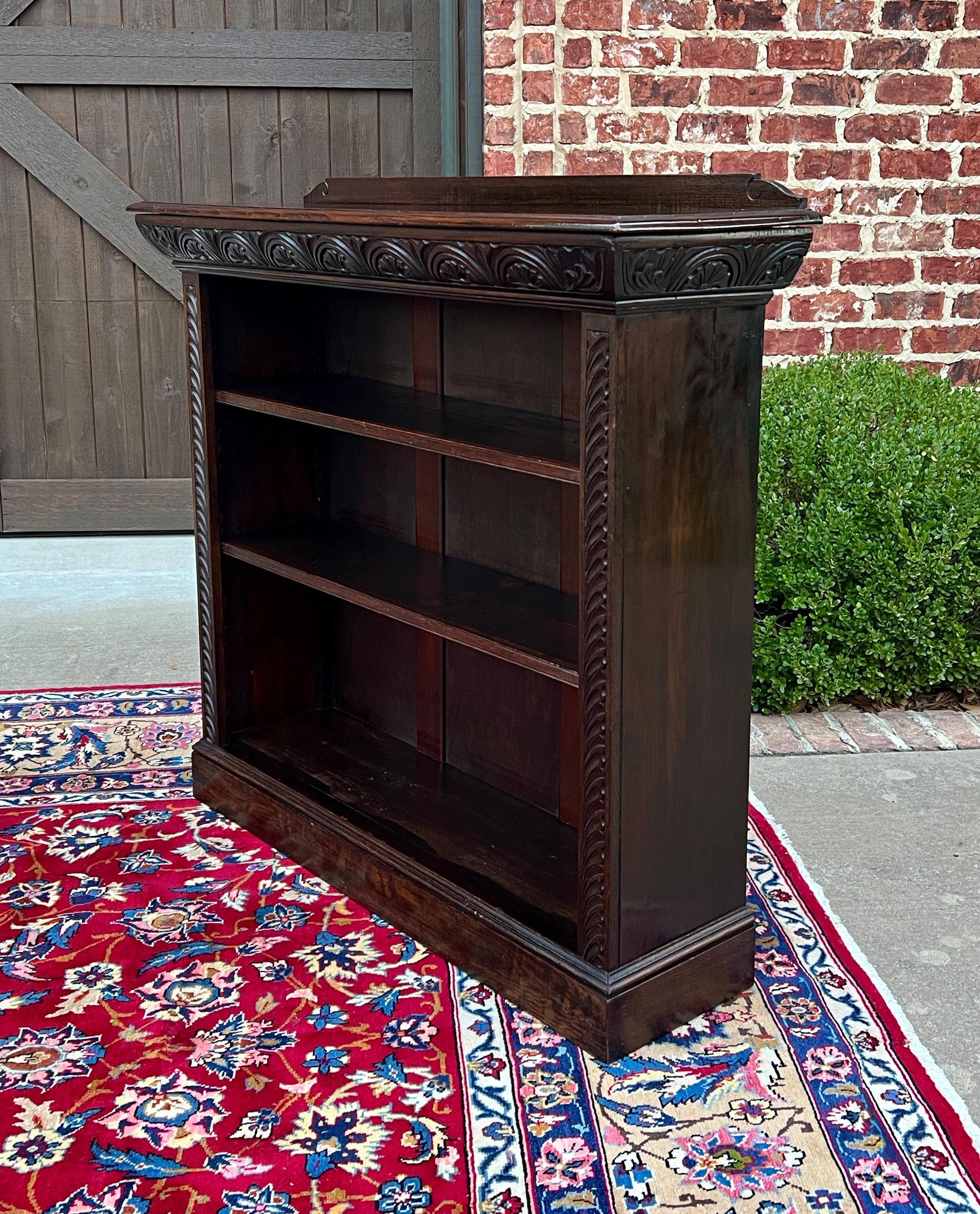 Antique English Bookcase Bookshelf Display Cabinet Carved Oak c. 1920-30s 5