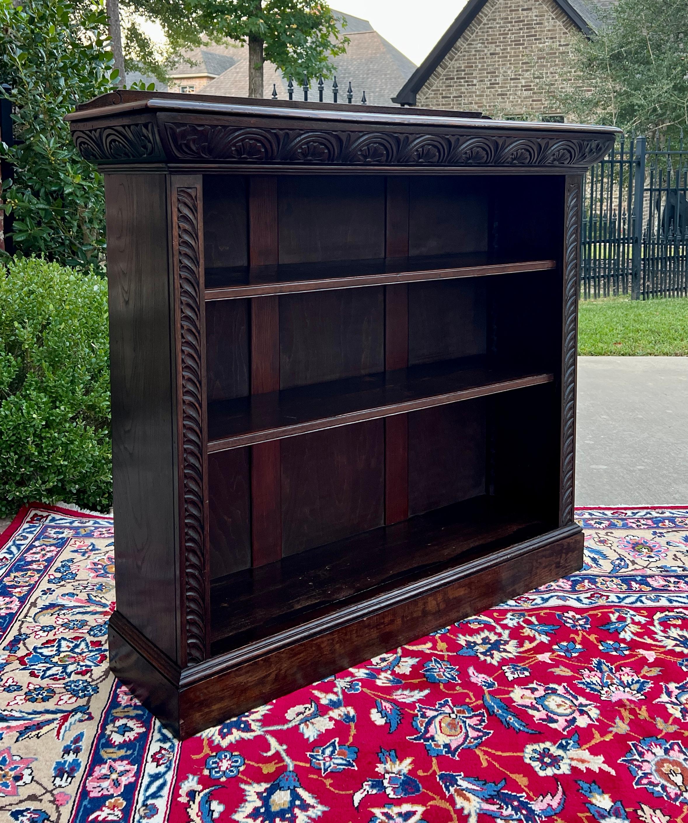 Antique English Bookcase Bookshelf Display Cabinet Carved Oak c. 1920-30s 8