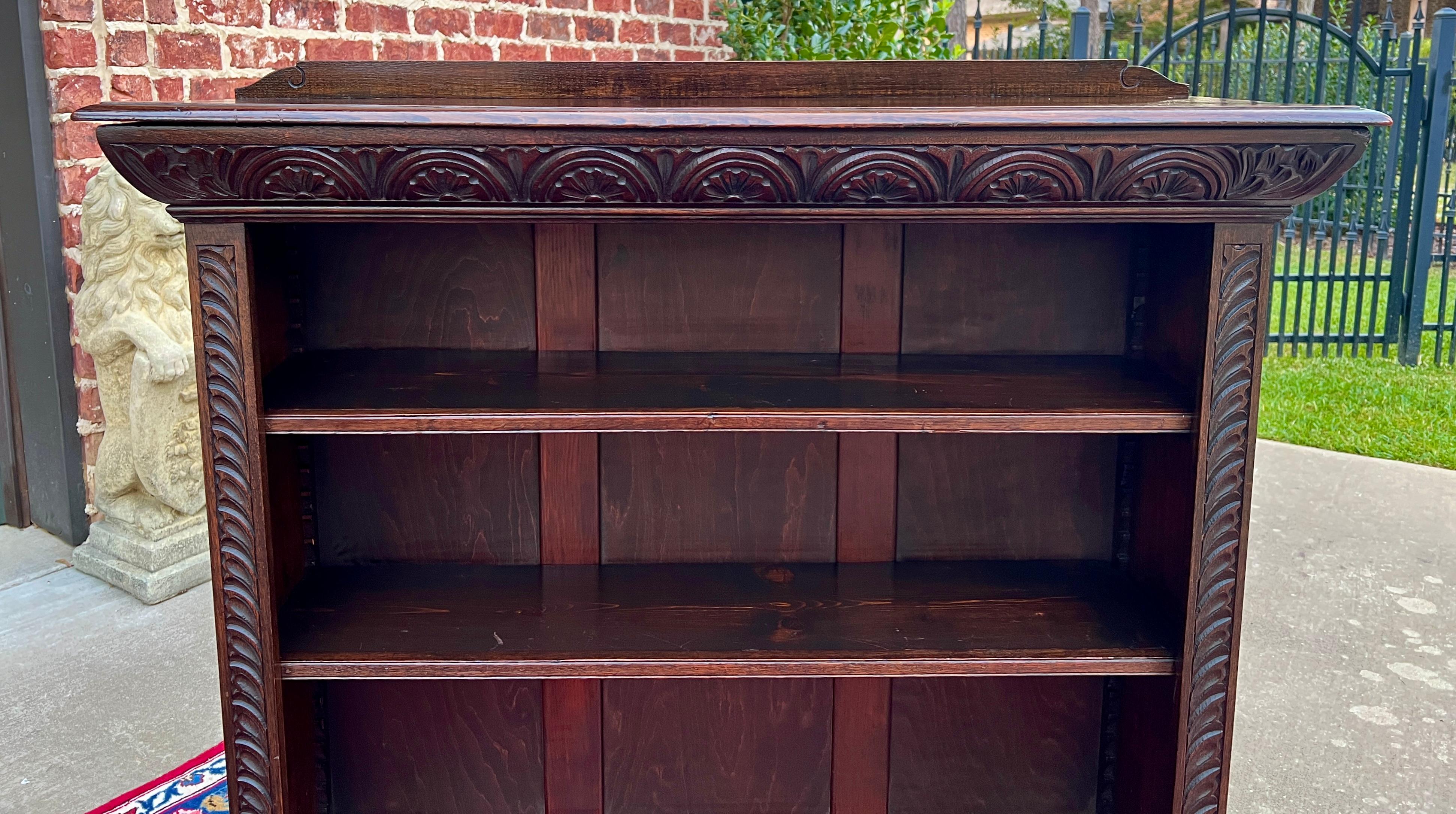 Antique English Bookcase Bookshelf Display Cabinet Carved Oak c. 1920-30s 11