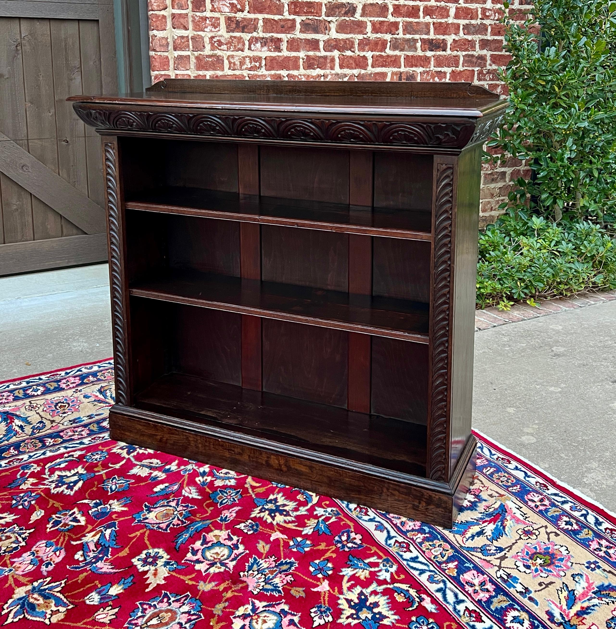 Arts and Crafts Antique English Bookcase Bookshelf Display Cabinet Carved Oak c. 1920-30s