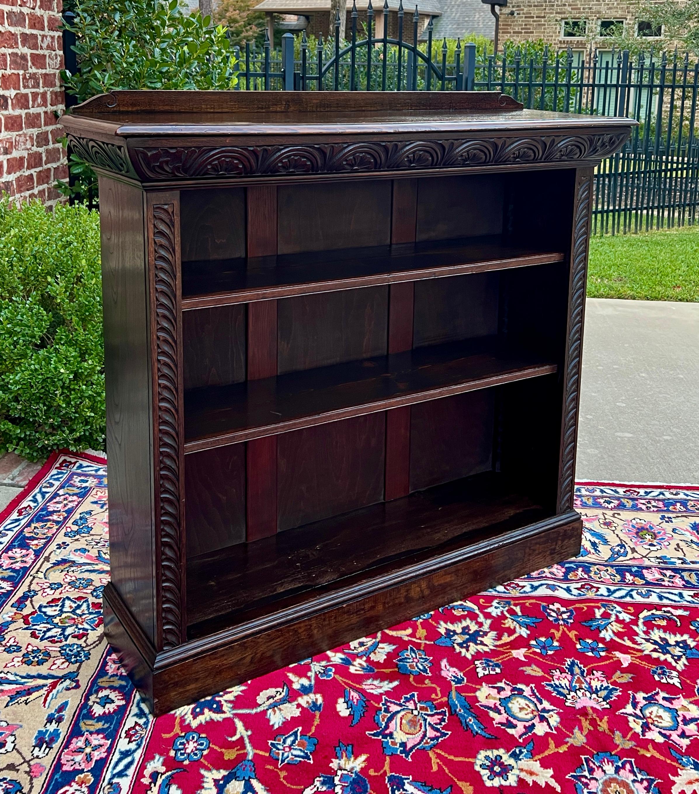 Antique English Bookcase Bookshelf Display Cabinet Carved Oak c. 1920-30s 2