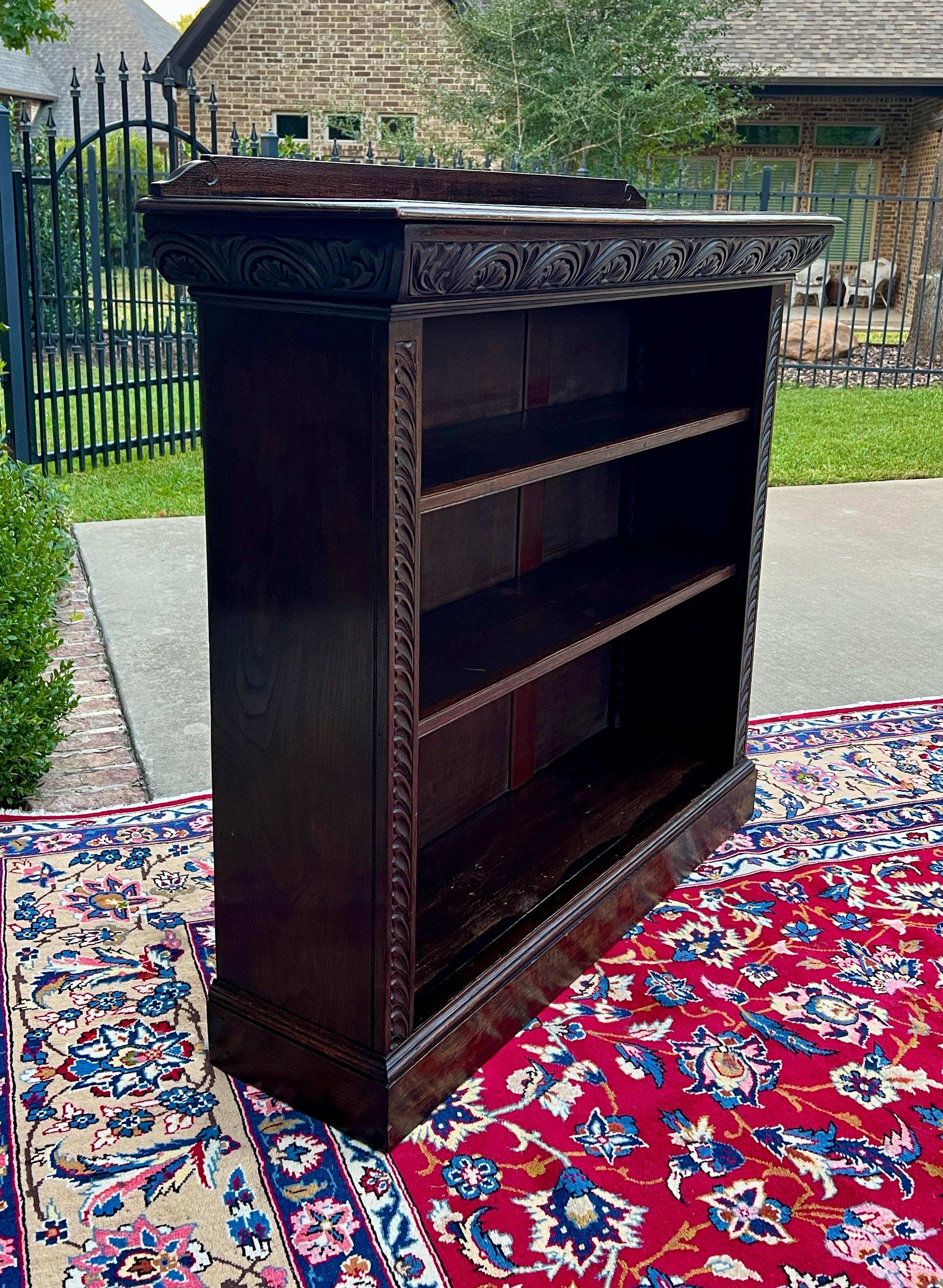Antique English Bookcase Bookshelf Display Cabinet Carved Oak c. 1920-30s 3