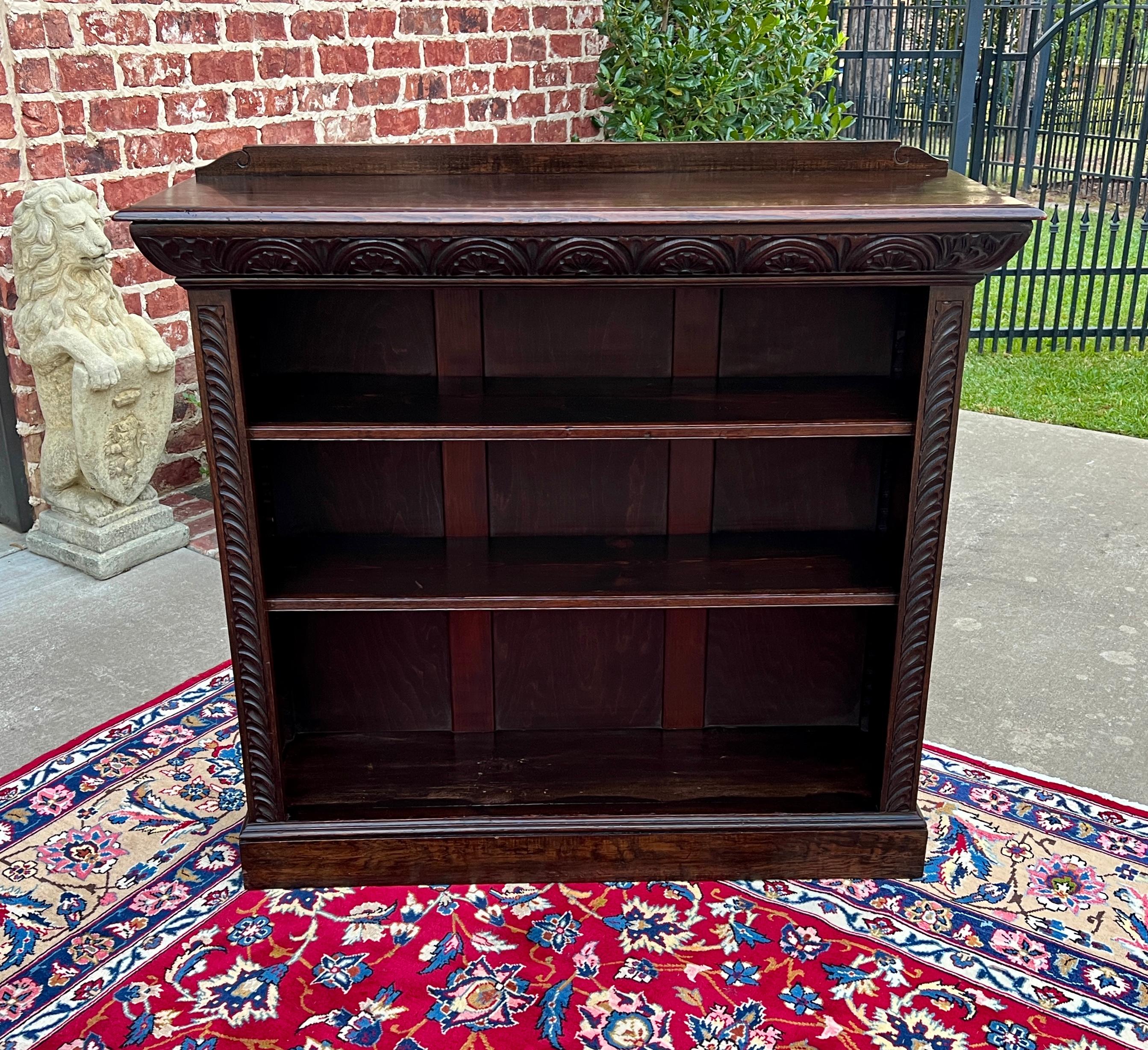 Antique English Bookcase Bookshelf Display Cabinet Carved Oak c. 1920-30s 4