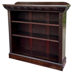 Antique English Bookcase Bookshelf Display Cabinet Carved Oak c. 1920-30s