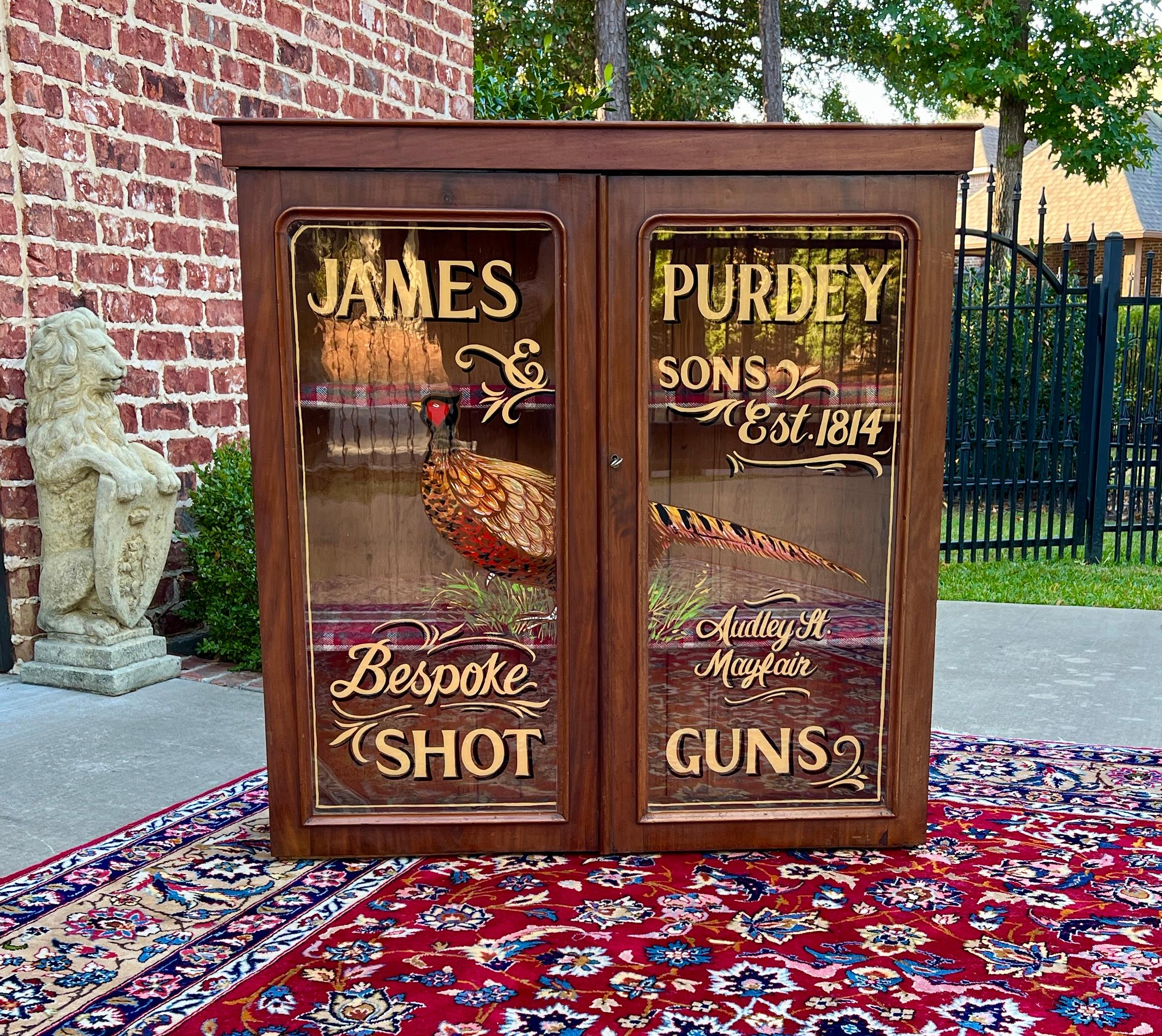 Antique English Bookcase Bookshelf Display Cabinet Mahogany Purdey Guns c.1900s 5