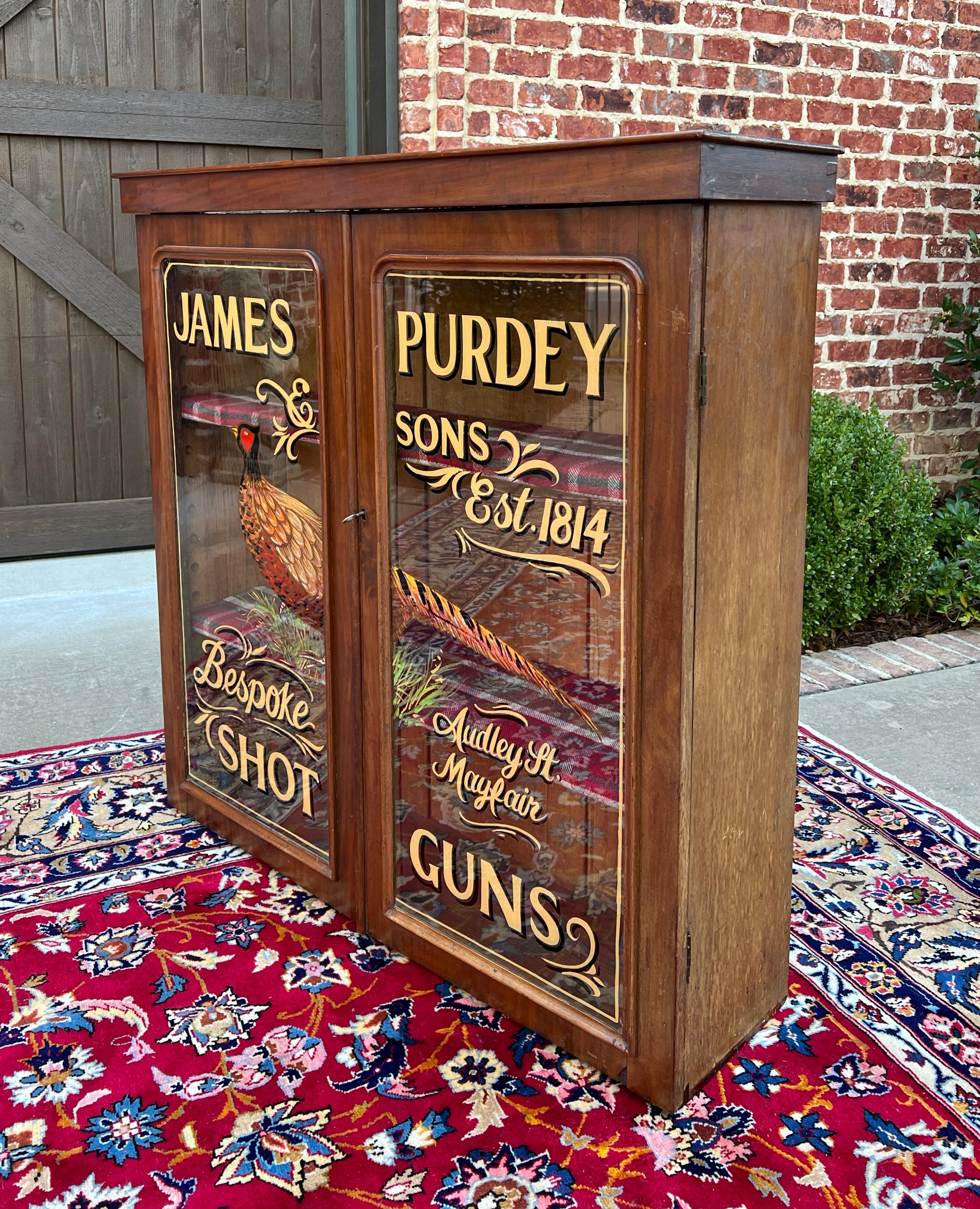 Antique English Bookcase Bookshelf Display Cabinet Mahogany Purdey Guns c.1900s 10