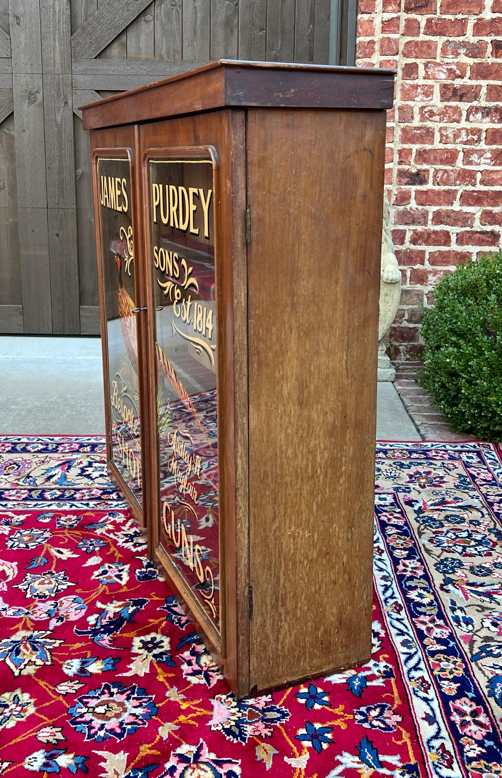 Antique English Bookcase Bookshelf Display Cabinet Mahogany Purdey Guns c.1900s 11