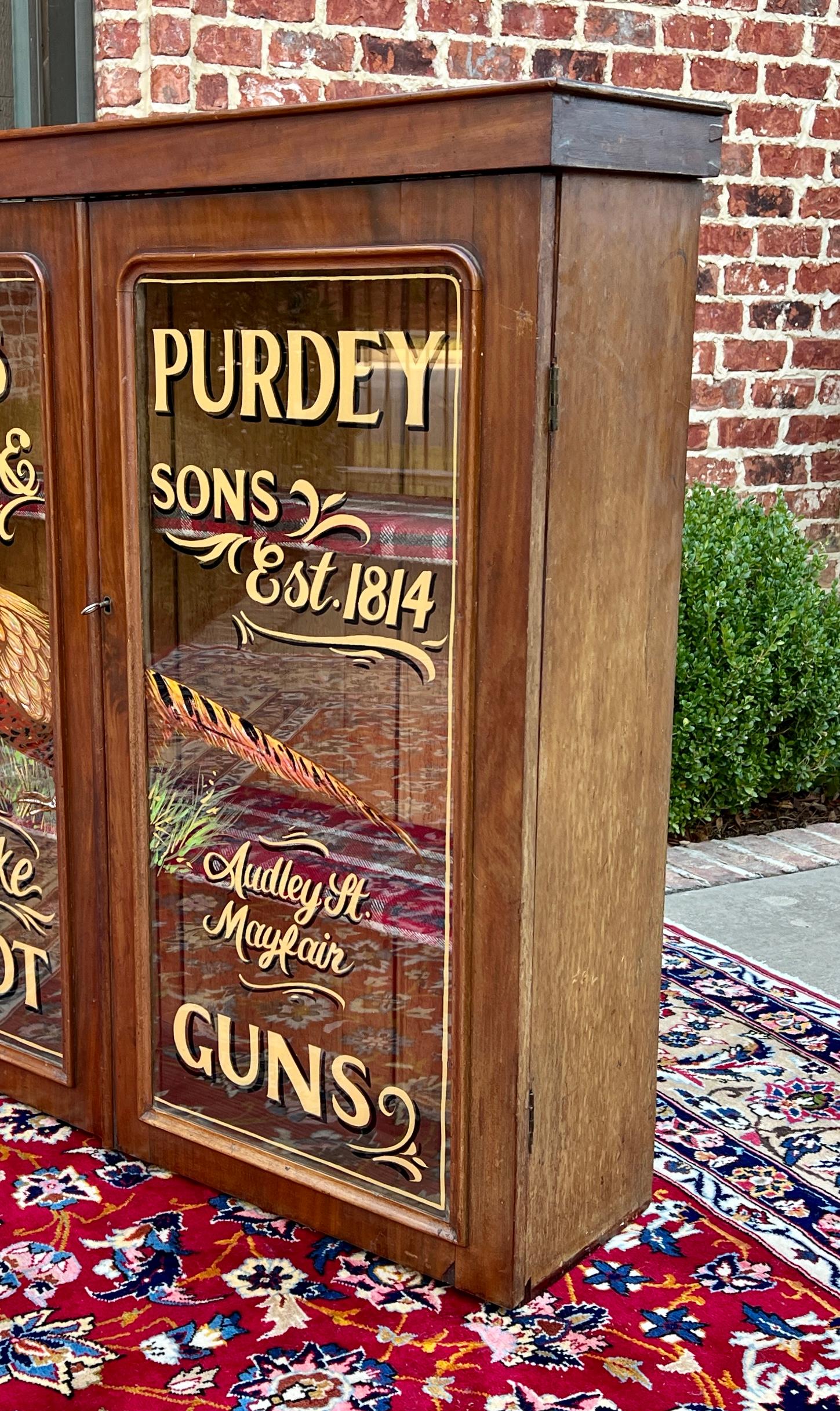 Antique English Bookcase Bookshelf Display Cabinet Mahogany Purdey Guns c.1900s 12