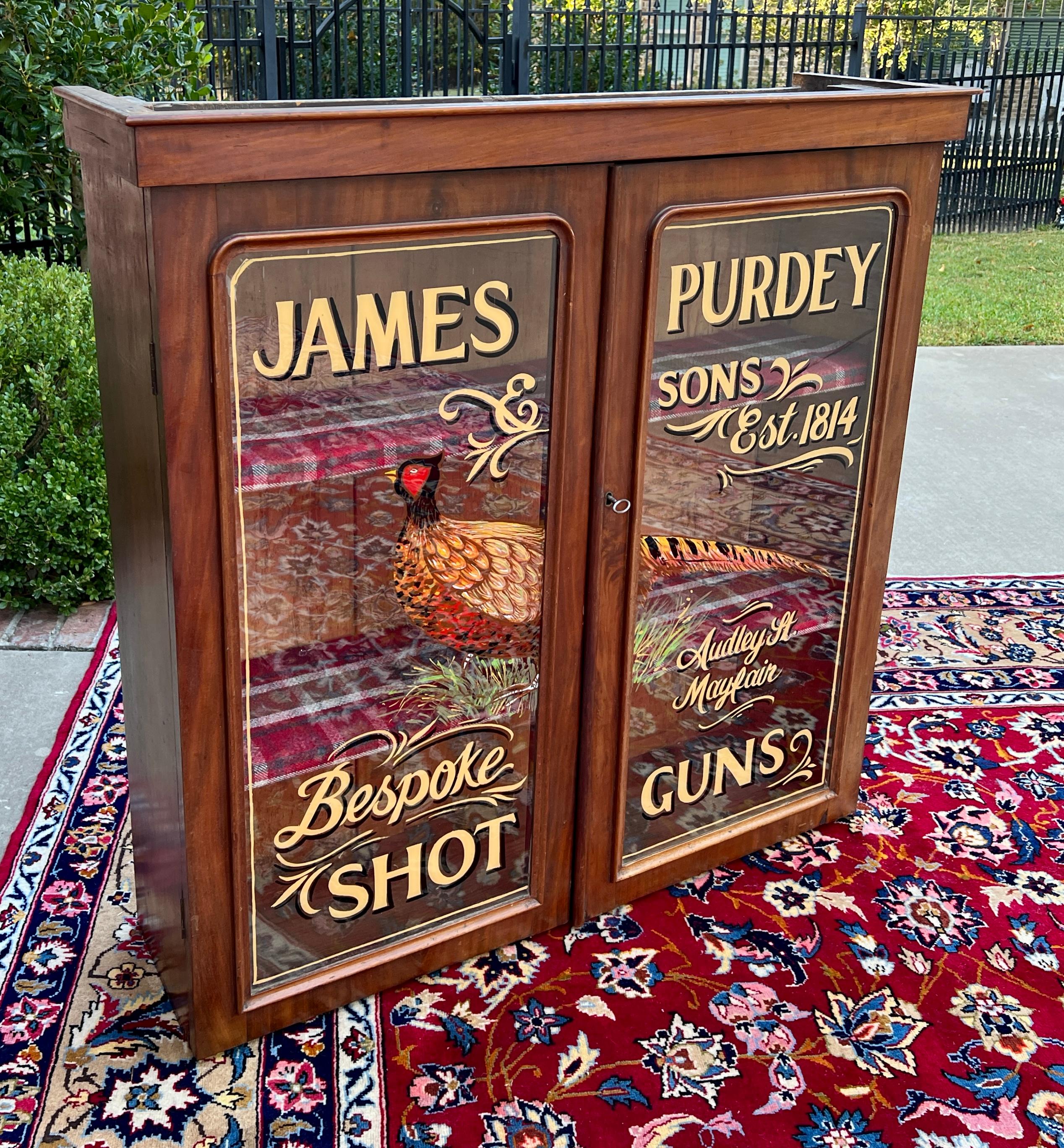 Carved Antique English Bookcase Bookshelf Display Cabinet Mahogany Purdey Guns c.1900s