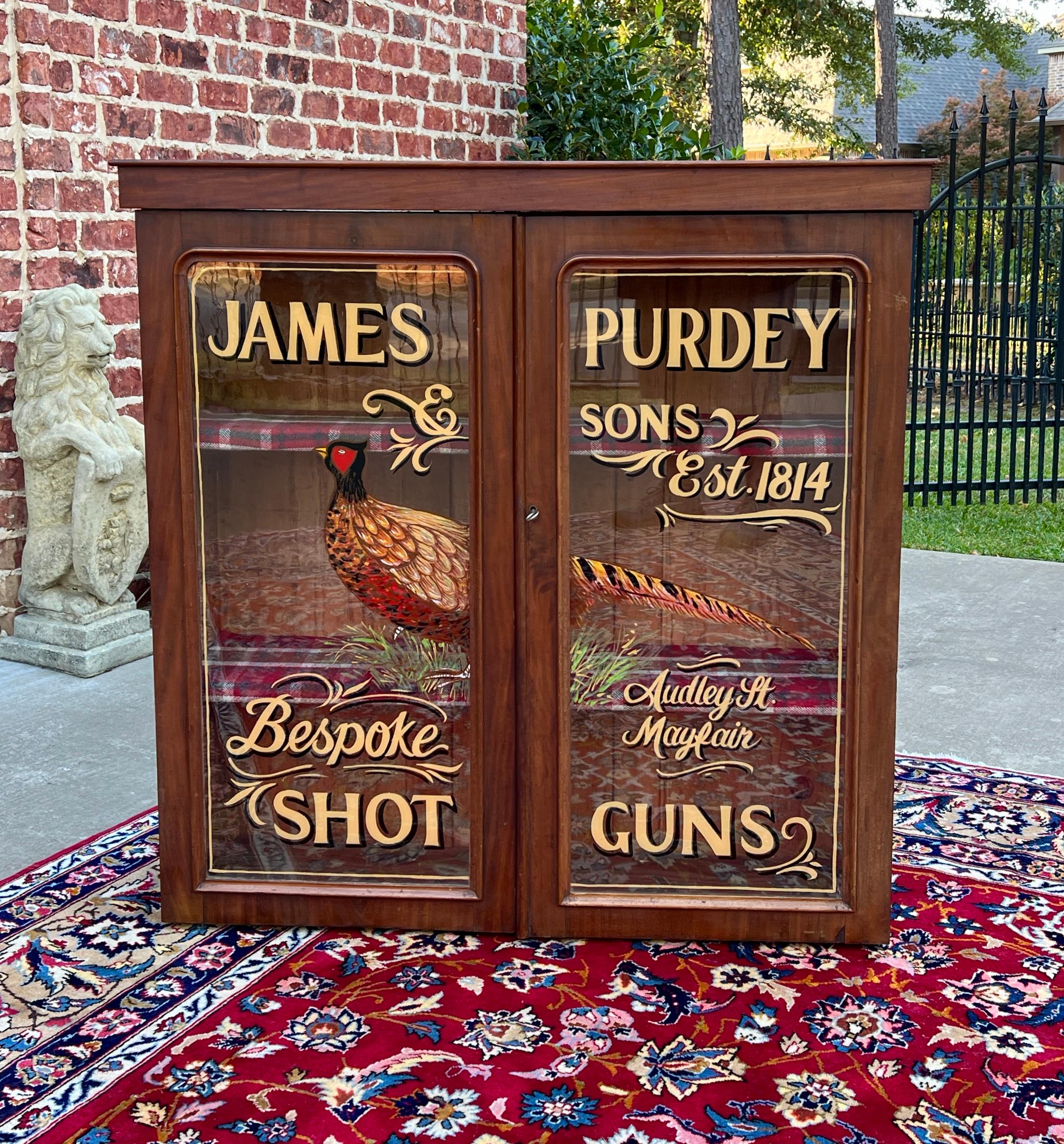 Early 20th Century Antique English Bookcase Bookshelf Display Cabinet Mahogany Purdey Guns c.1900s